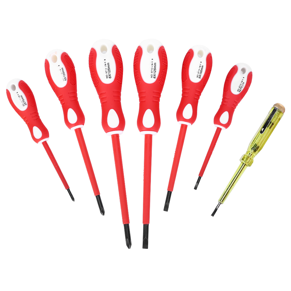 Set Mit 7 Isolierten Schraubendrehern, Tragbares Magnetisches Elektriker-werkzeugset Mit Elektrischem Stift