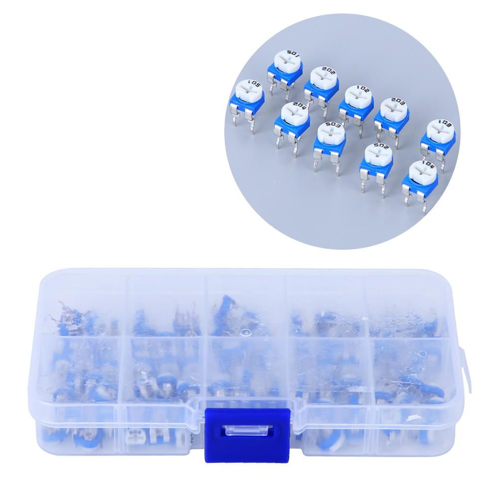 Satz Mit 100 Blauen Und Weißen Einstellbaren Widerständen, Potentiometer-set, Regler Für Elektrische Bauteile
