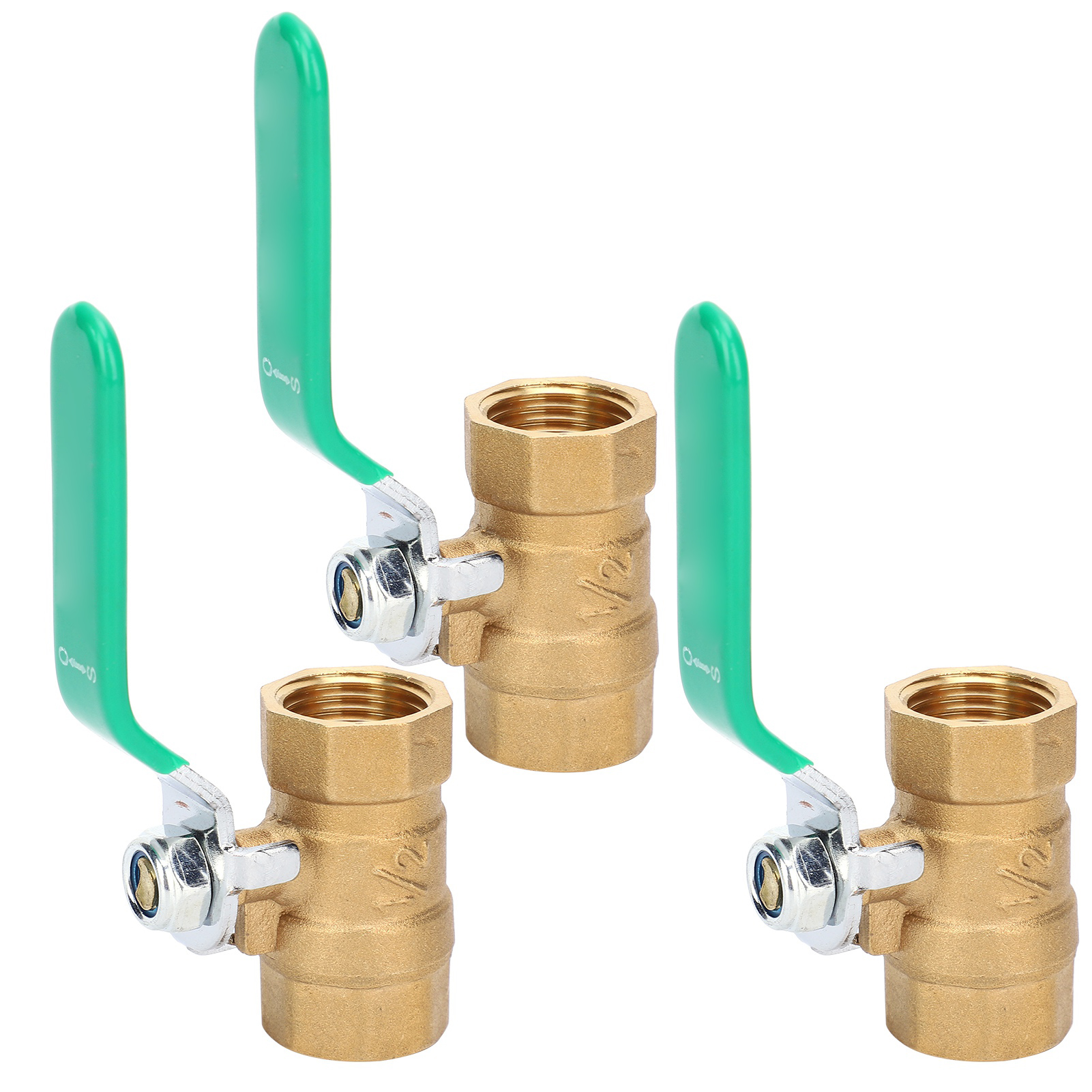 Set Mit 3 Kugelhähnen Für Wasserleitungen, 1/2 Zoll, Doppel-innengewinde, Dickwandiges Messing, Abflussabsperrventil