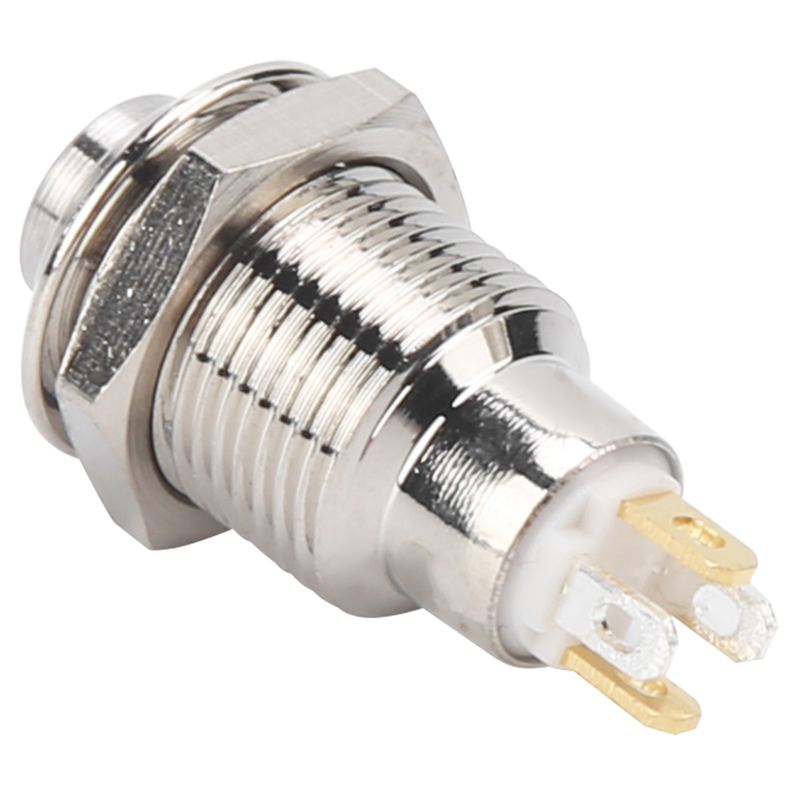 10-mm-metall-drucktaster, Wasserdicht, Selbstverriegelnd, Mit Kontrollleuchte, 3 V (grün)