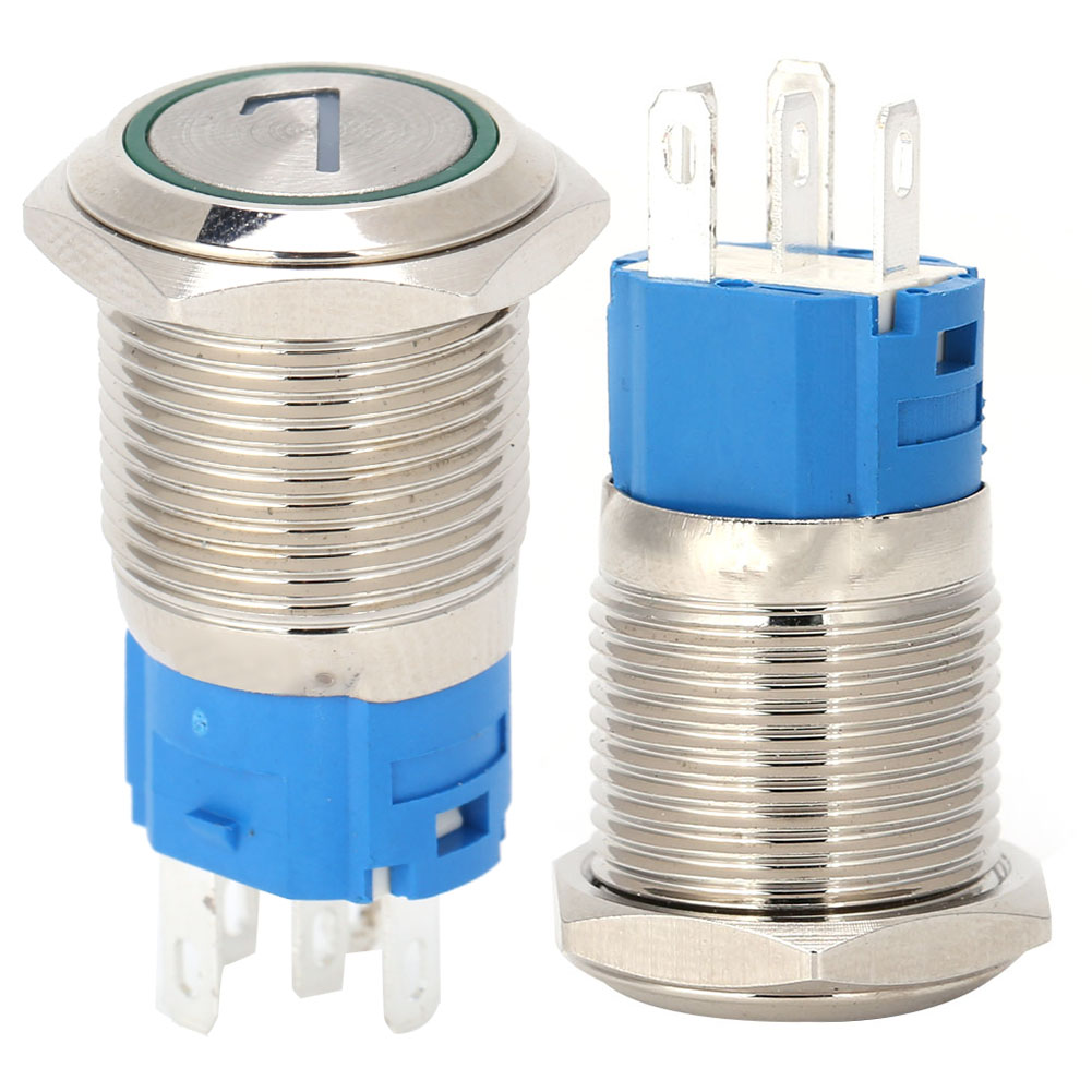 X 5-polige Edelstahl-drucktaster, 16 Mm, Selbstrückstellend, Mit Kontrollleuchte Und Nummerierung, 7220 V Ac, Grün