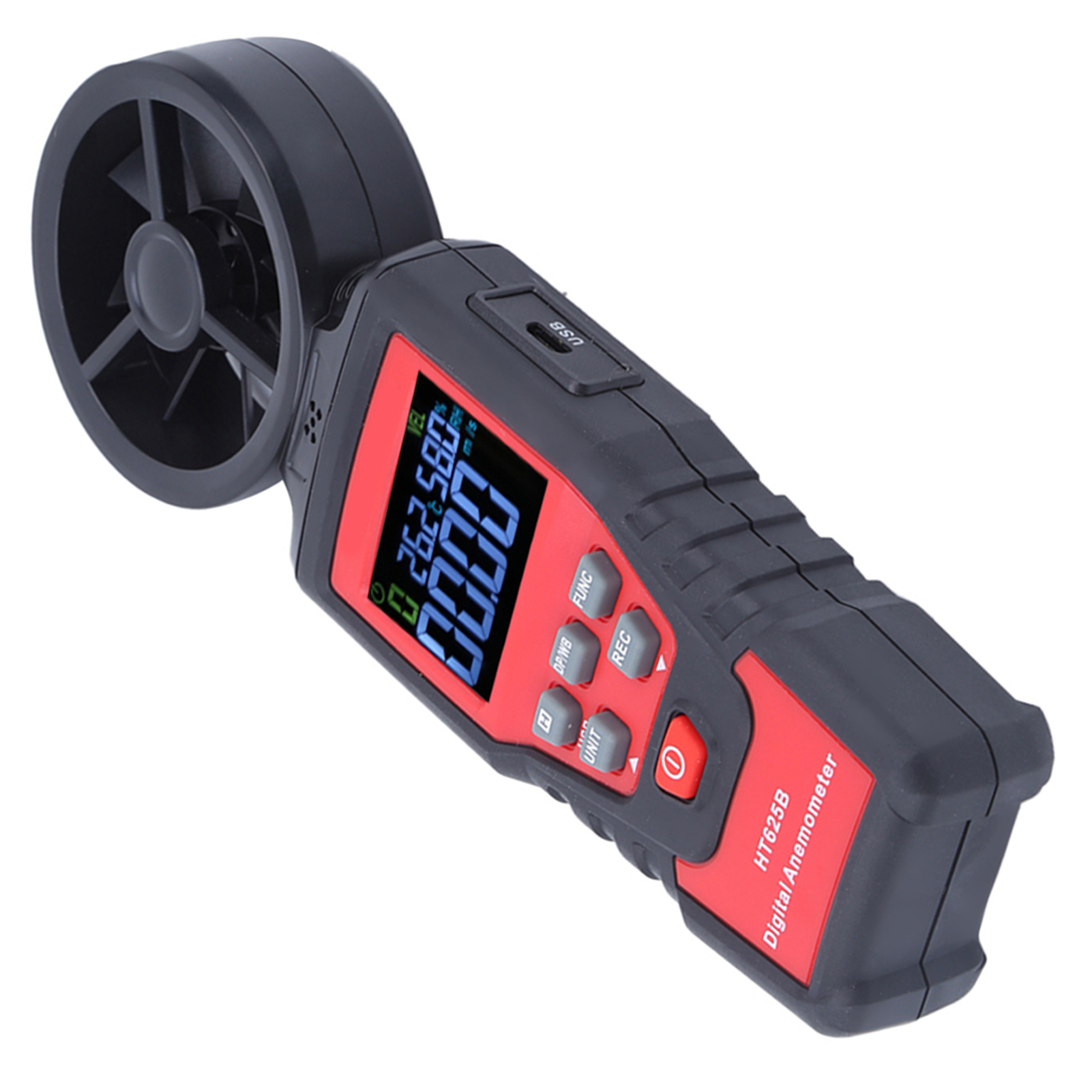 Ht625b Tragbares Digitales Anemometer Zur Messung Von Luftstrom, Geschwindigkeit, Temperatur Und Luftfeuchtigkeit
