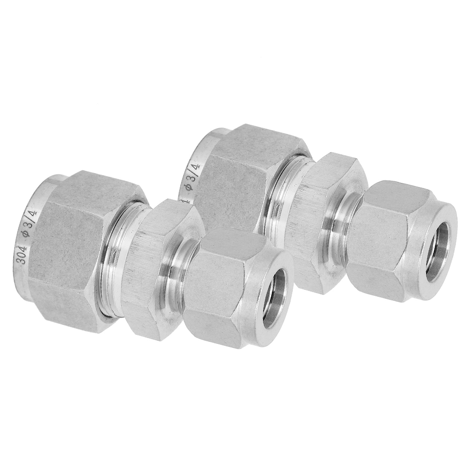 Kompressionsrohrverbinder, Gerade, Edelstahl 304, Mit Doppeltem Klemmring Und Reduzierstück, 1/2"-3/4