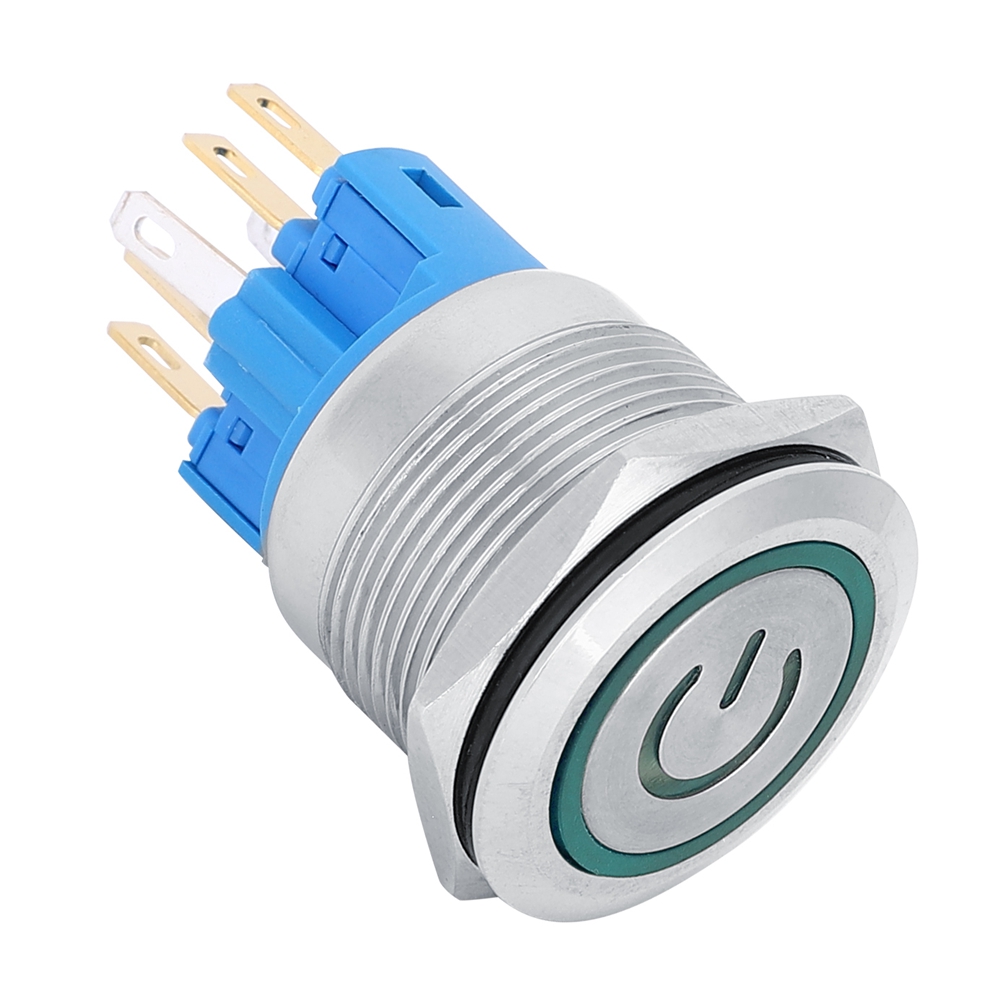 2 Stück Ip65 Dc12-24v 22mm Edelstahl-reset-taster, 6-poliger Druckknopf Mit Grüner Abdeckung