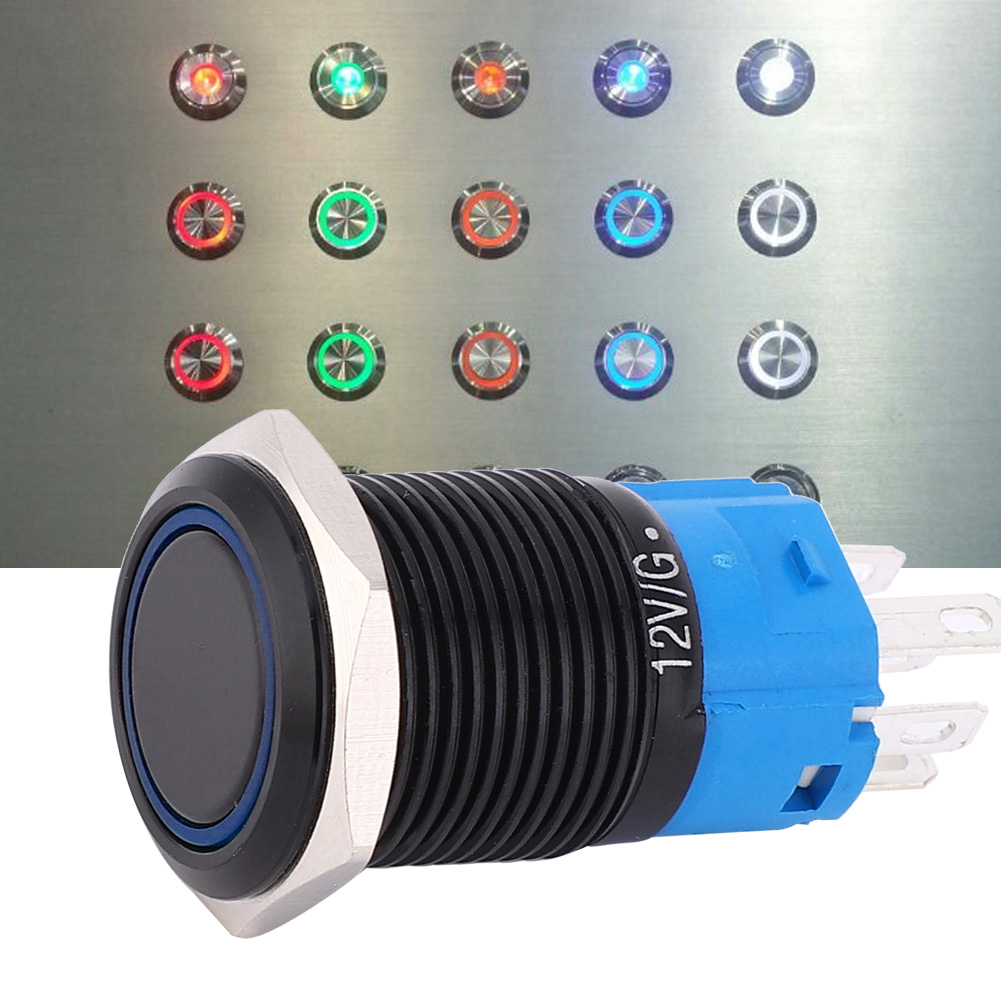 Selbstverriegelnder Drucktaster 12v Dc, 16mm, 5-polig, Wasserdicht Ip65, Mit Licht (blau)