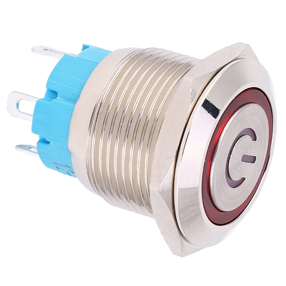 Drucktaster 12–24 V Dc, Rund 19 Mm, 4-polig, Selbsttätig, Mit Betriebsanzeige, Rot