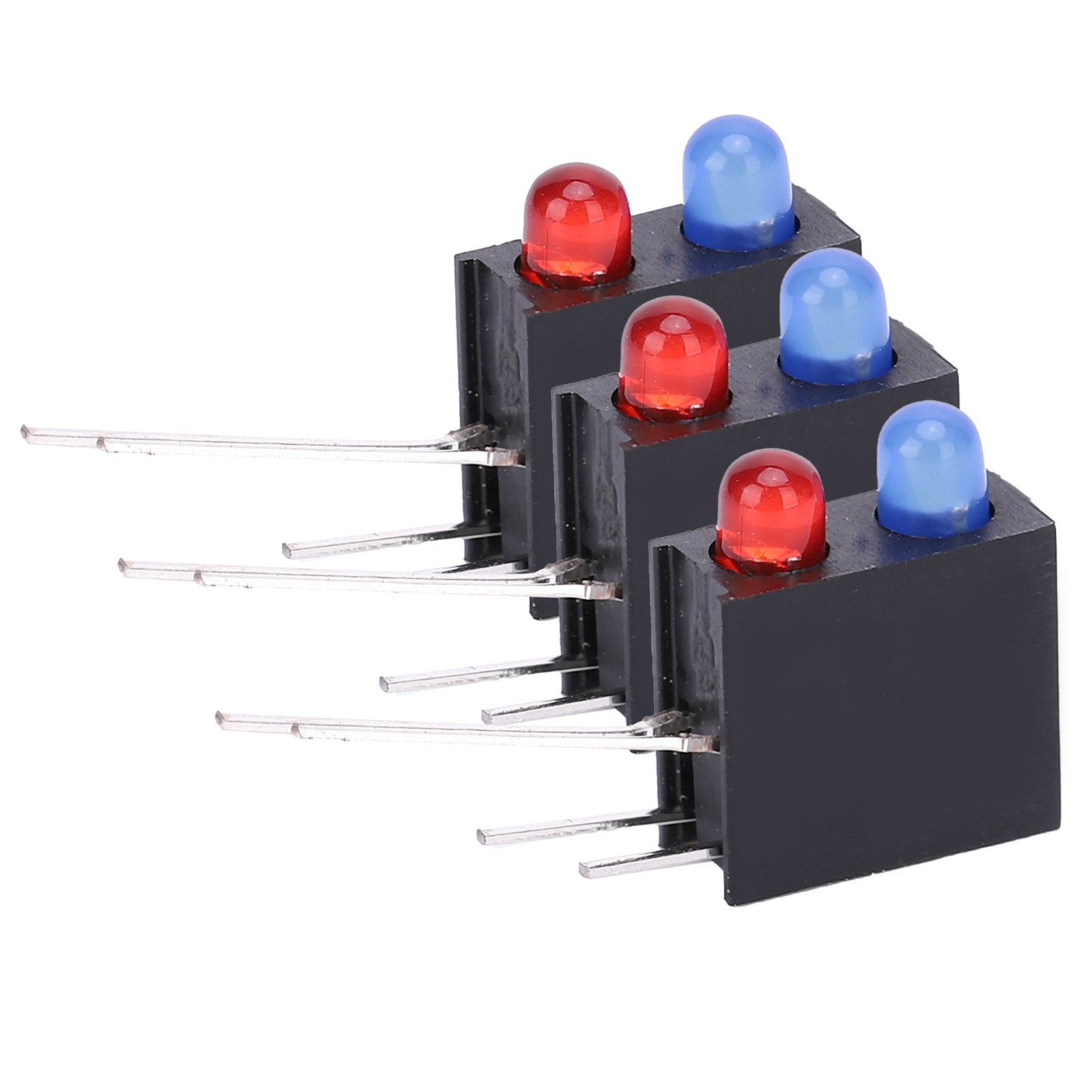 100 Led-kunststofffassungen, Zwei Löcher, Schwarz, Quadratisch, 90° Abgewinkelter Sockel, Mit Blau-rotem Licht, 3 Mm