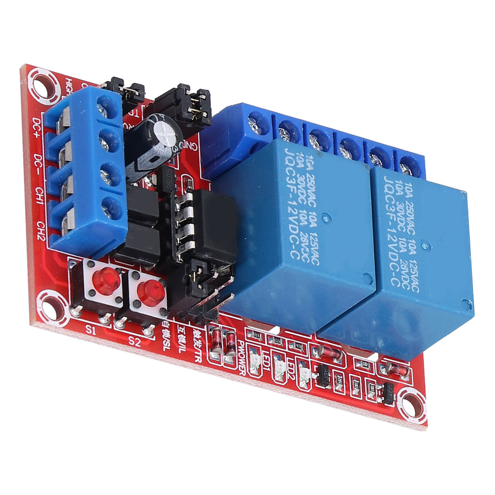 Relaismodul, 2-kanal-drucktaster Mit Selbstverriegelung, Auslösefunktion (hoher/niedriger Pegel) Und Kontrollleuchte, 12 V