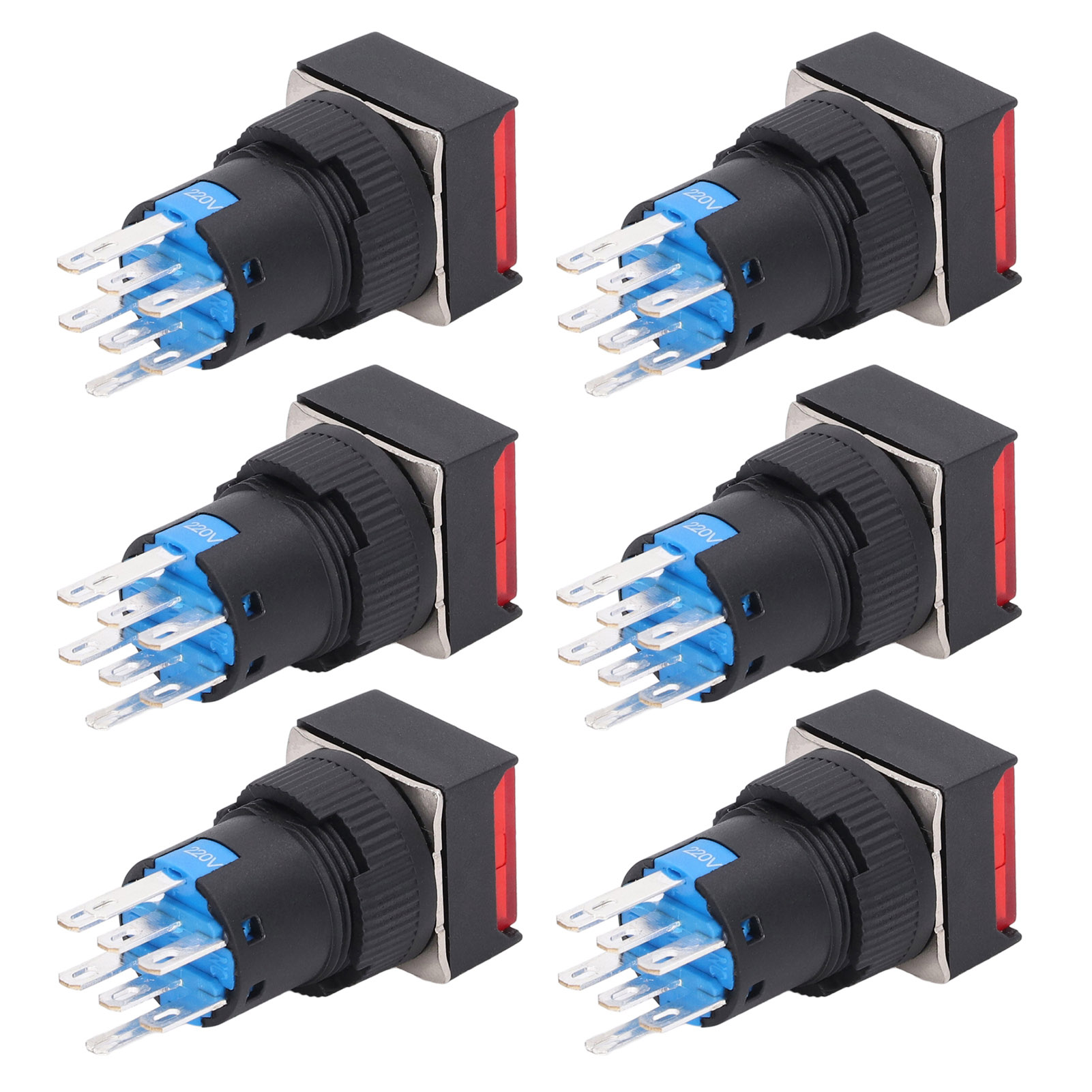 25 Quadratische Drucktaster, 8-polig, Selbstverriegelnd, Mit Kontrollleuchte, Für Verteilerkästen, 16 Mm, 220 V, Rot