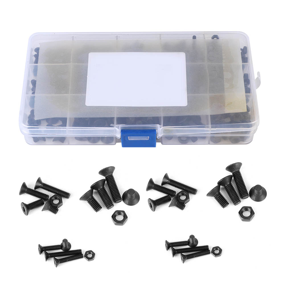 460-teiliger Sechskantschraubensatz, Schwarz, Flachkopfmutter, Kohlenstoffstahl, Kombinationsbox, M3, M4, M5