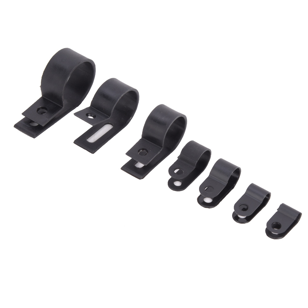 200 Kabelklemmen Aus Kunststoff Und Nylon, Typ R, Typ P, Kabelklemmen, Sortierbox (schwarz)