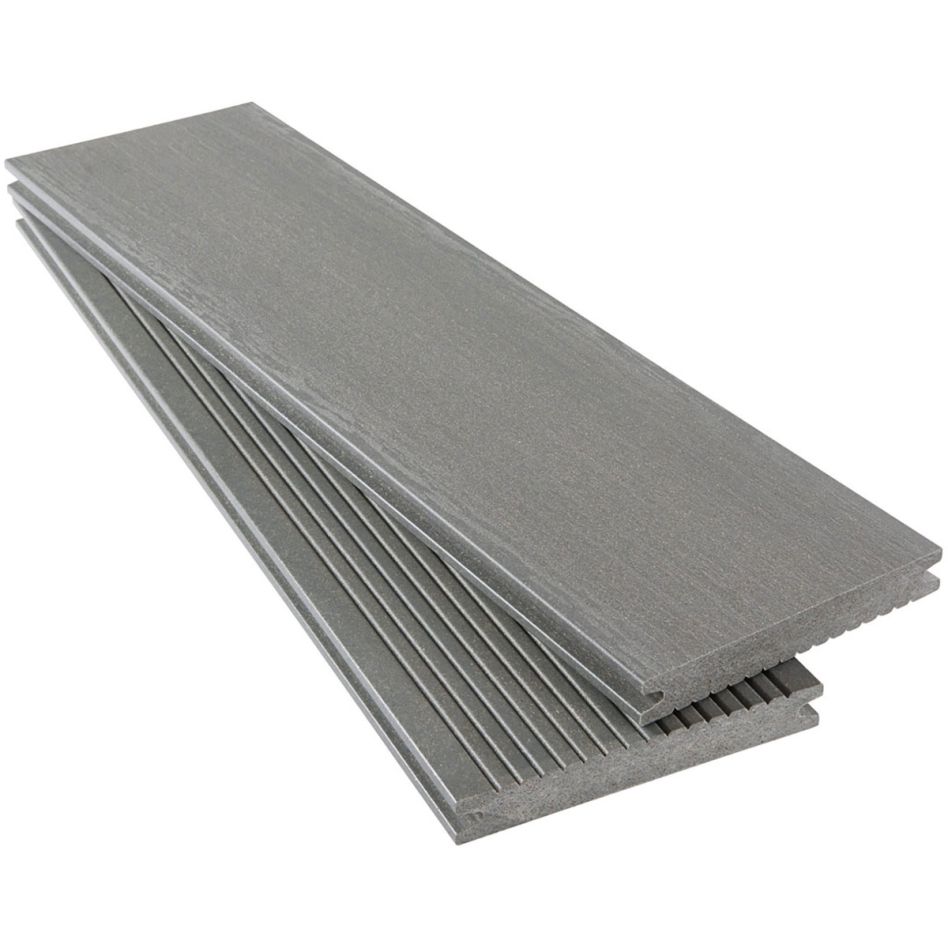 Wellker WPC-Terrassendiele Die SOLIDE 2.0 Massivdiele Hellgrau 140x19 mm, 3 m