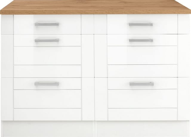 KOCHSTATION Unterschrank KS-Tinnum 120 cm breit, Metallgriffe, MDF Fronten, mit 2 Schubkästen