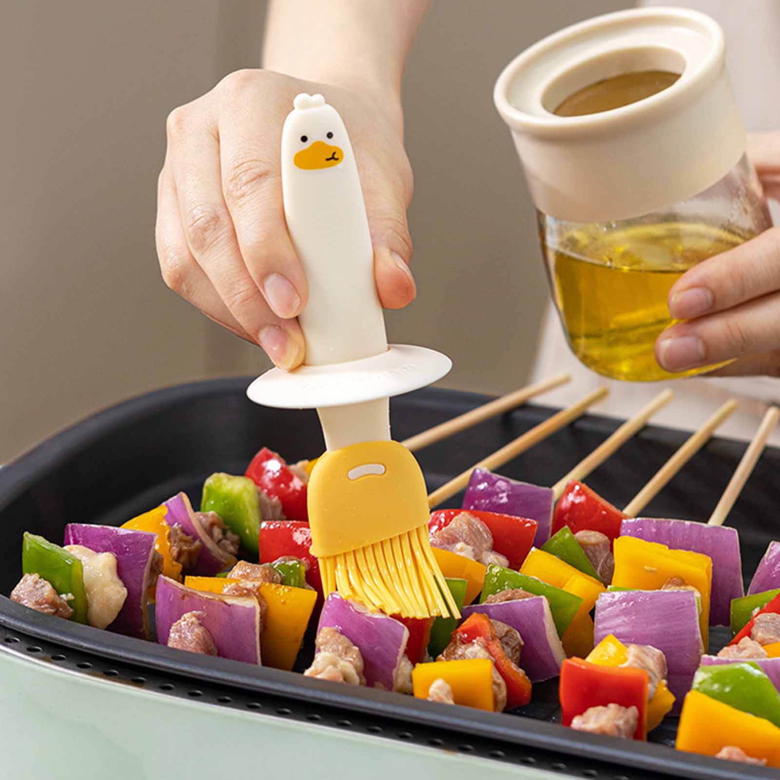 Ölflasche Mit Silikonpinsel, Ölspender Zum Backen, Kochen Und Grillen, Beige