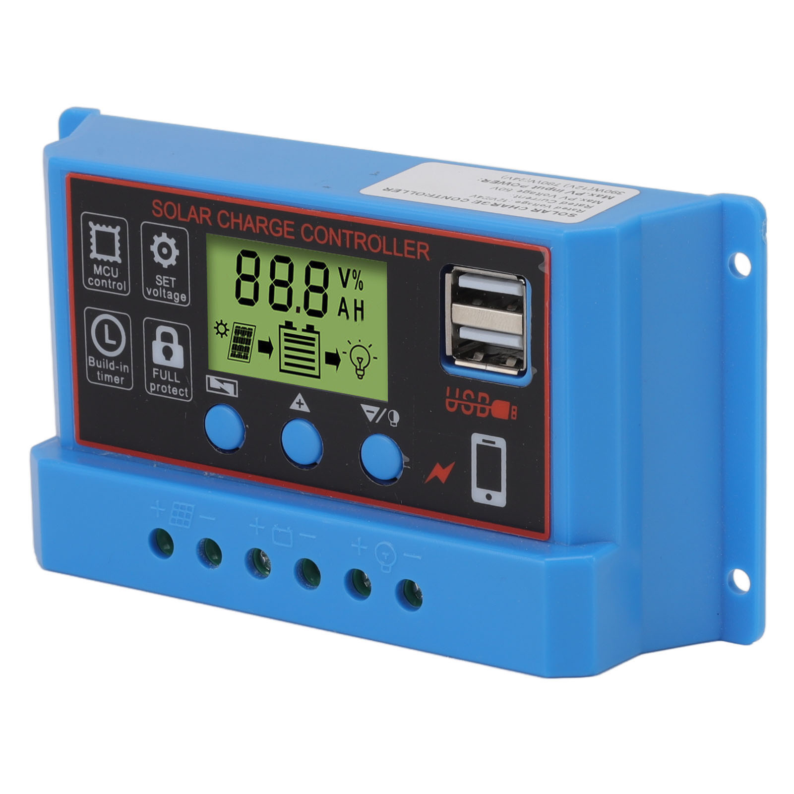 12v/24v Solarladeregler Mit Lcd-display, Solarmodul-regler Für Warnleuchten An Werbetafeln, 20a