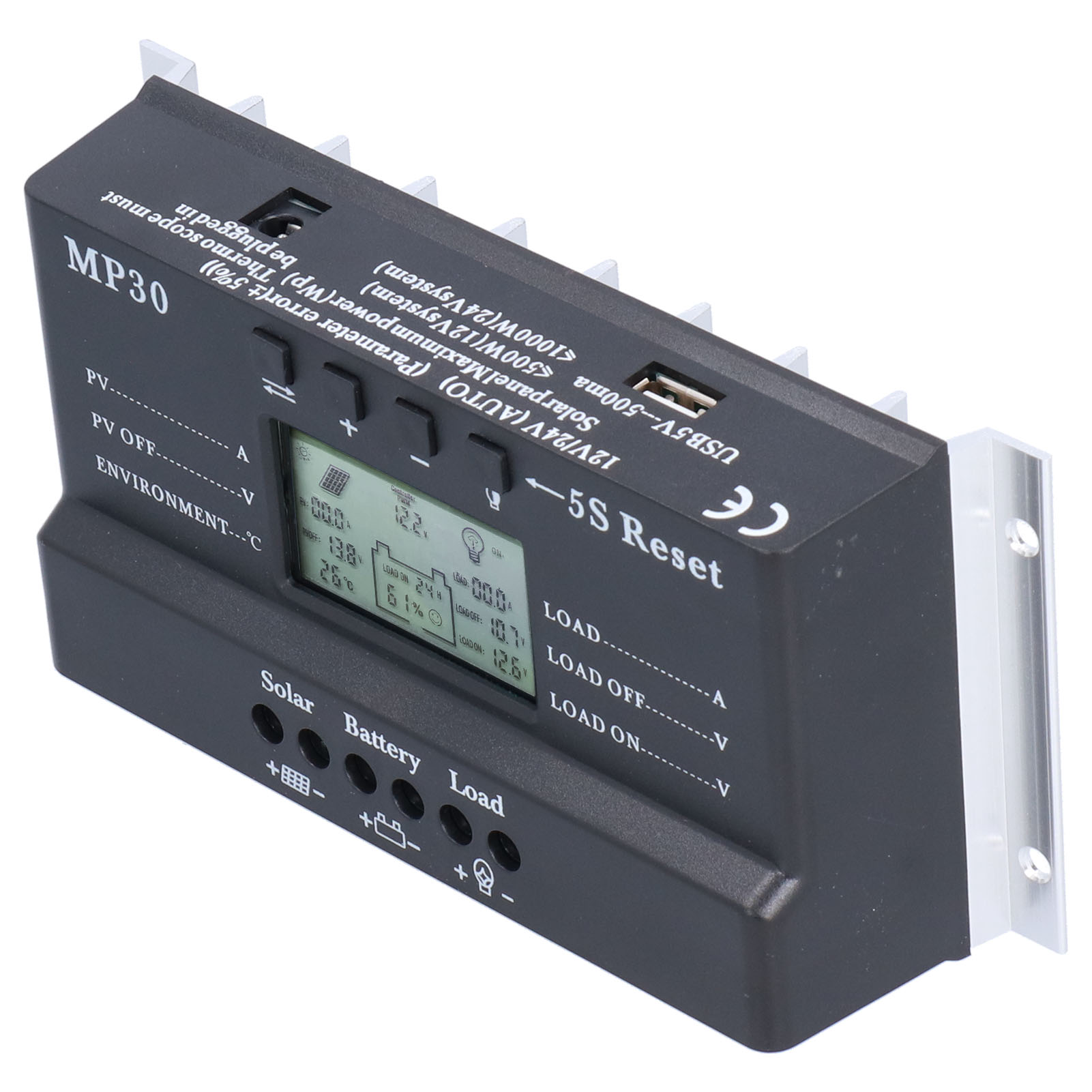 30a 12/24v Solarladeregler Mit Lcd-display, Hintergrundbeleuchtung, Schutzschaltung, Usb-anschluss, Mppt- Und Pwm-batterieregler