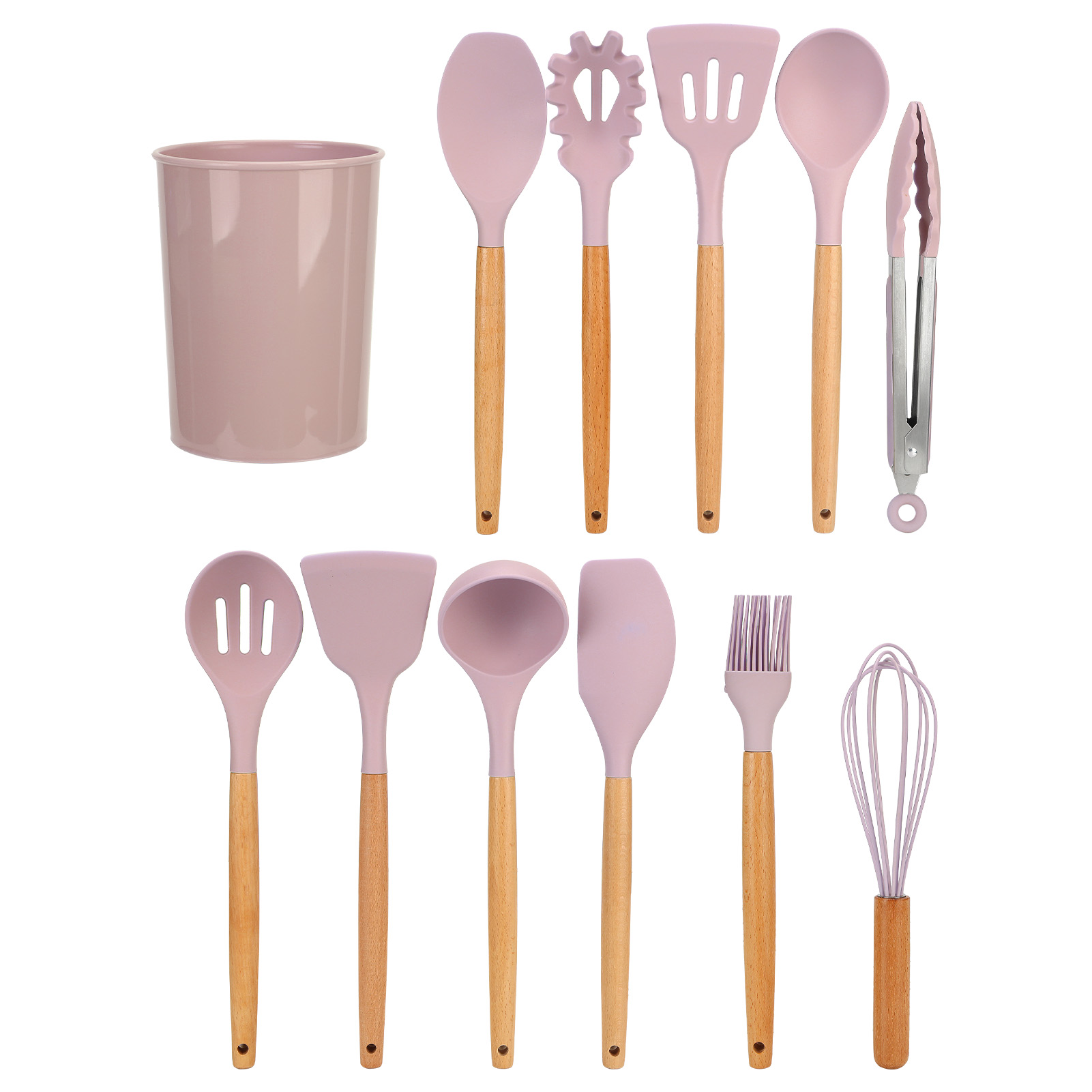 12-teiliges Küchenutensilien-set Mit Silikon- Und Holzgriffen Für Die Heimische Küche, Rosa