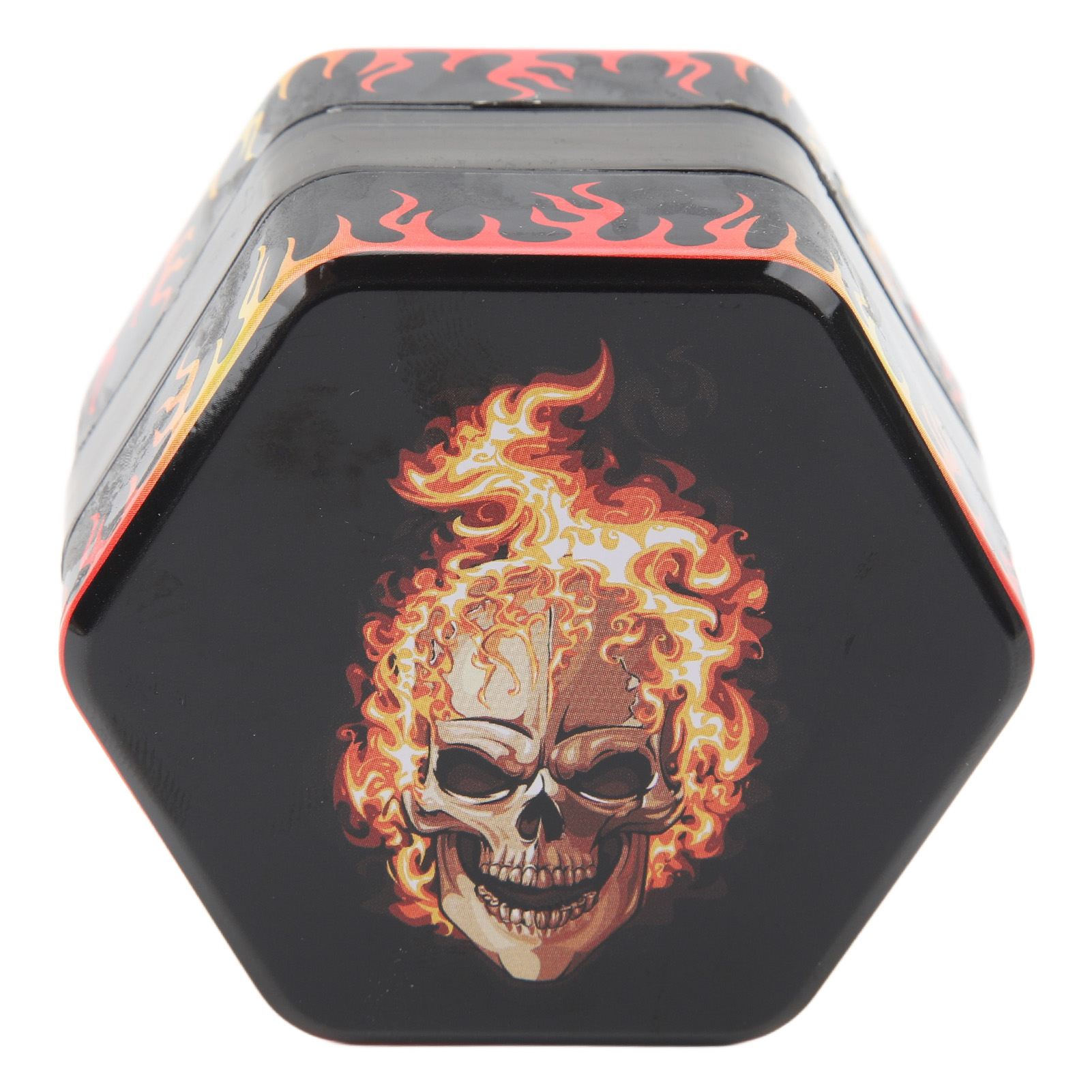 Sechseckige Kräutermühle, 50 Mm, 3-lagig, Gewürzmühle, Zinklegierung, Manuell, Tabak- Und Zigarettenzerkleinerer, Totenkopf Mit Flamme