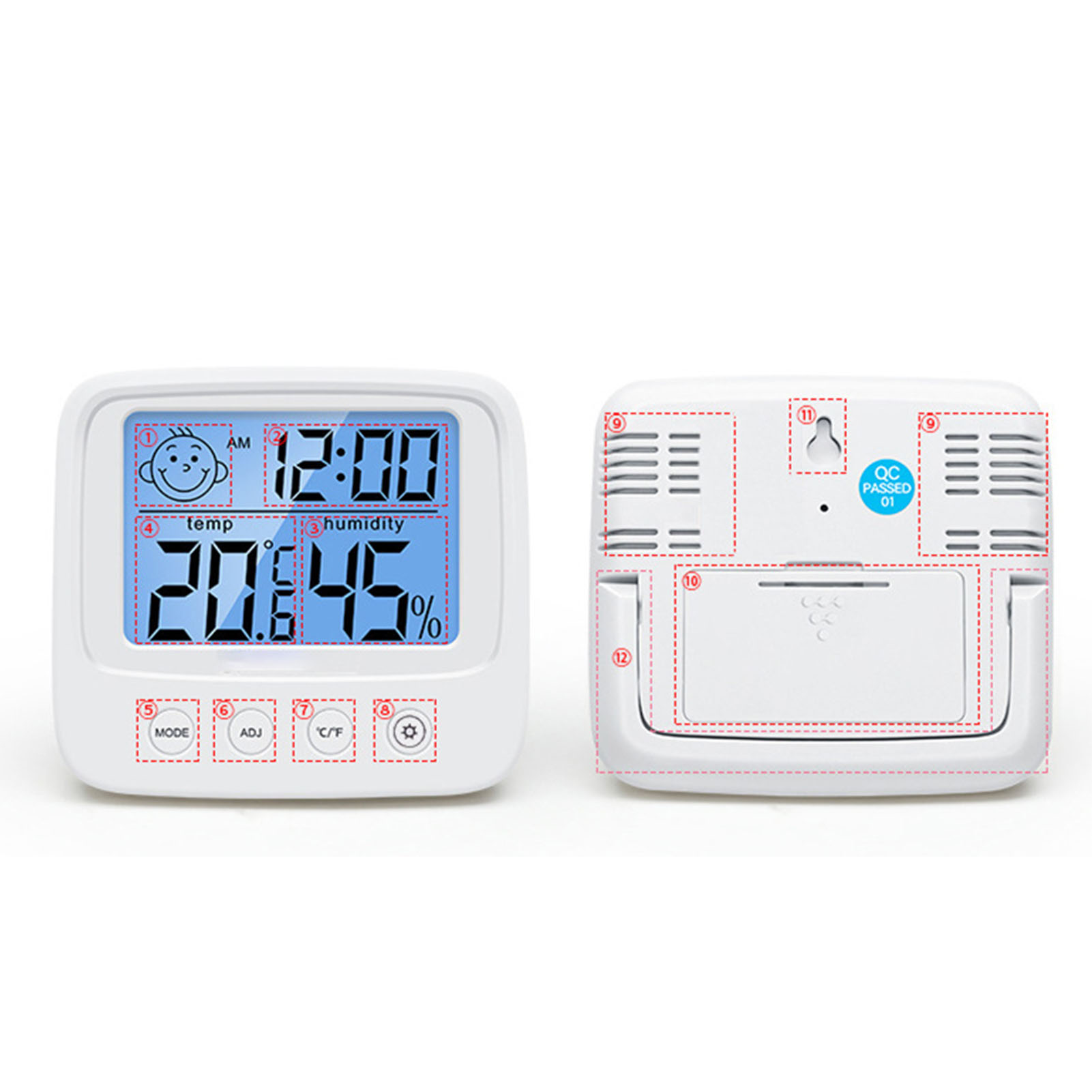 Raumtemperatur- Und Luftfeuchtigkeitsmesser, Smiley-gesicht-modell, Alarm, Datumsanzeige, Hintergrundbeleuchtung, Raumthermometer, Hygrometer Für Kinderzimmer