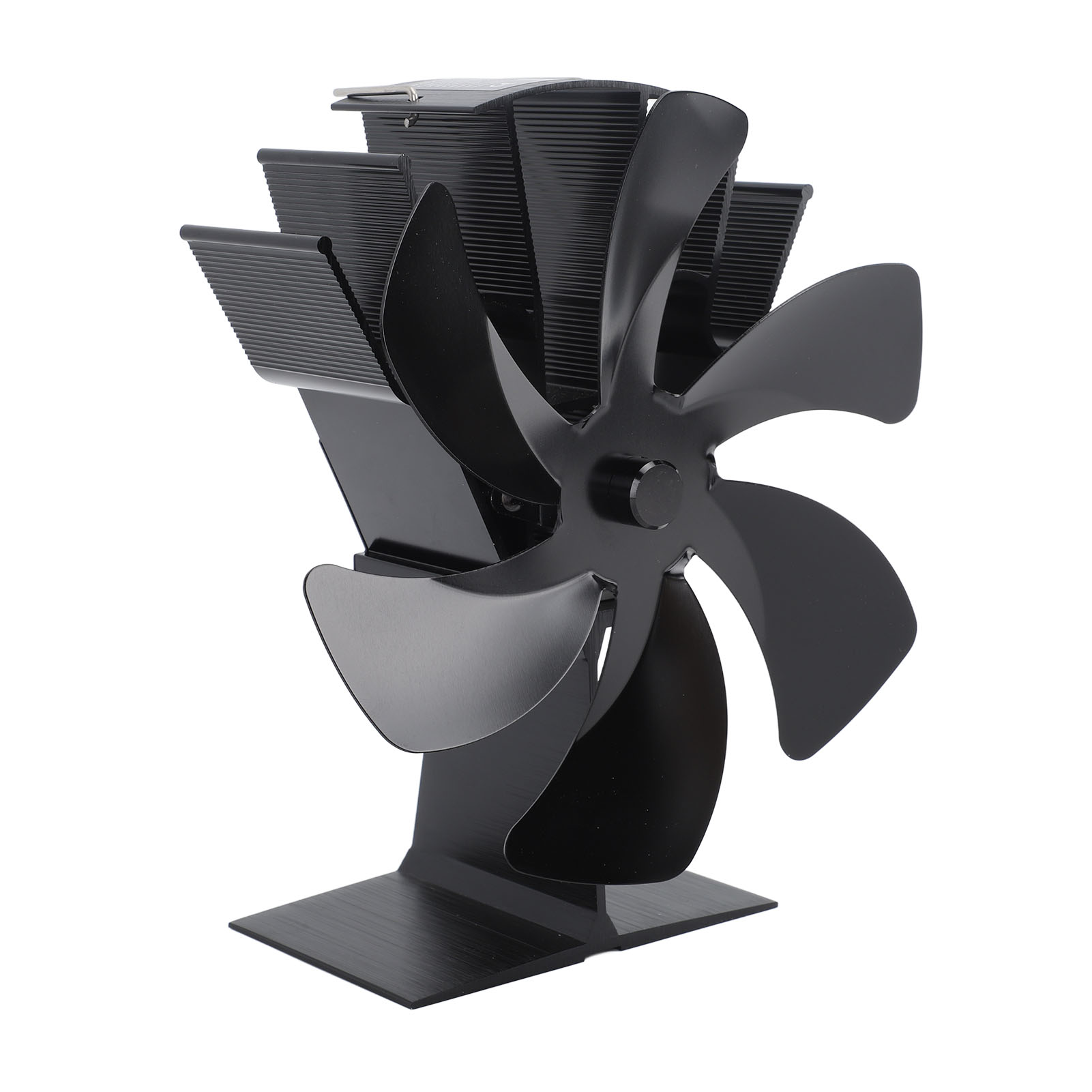 Vertikaler Ofenventilator, 6 Flügel, Thermischer Ventilator, Wärmebetrieben, Schnelle Aufheizung, Mit Griff, Kaminventilator, Schwarz