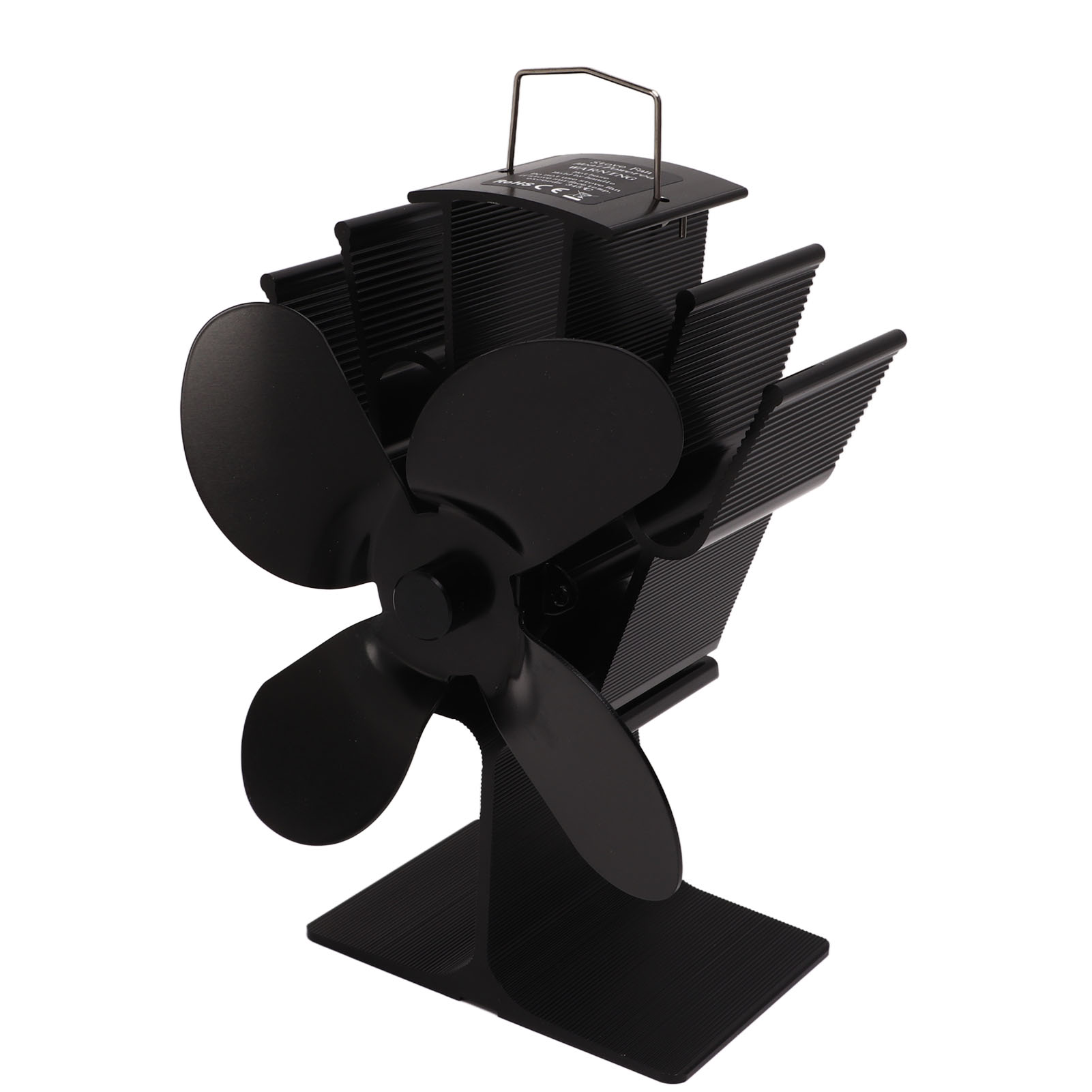 Wärmebetriebener Kaminventilator, 4-flügelig, Aluminium, Hochtemperaturbeständig, Schwarz, Umweltfreundlich, Energiesparend