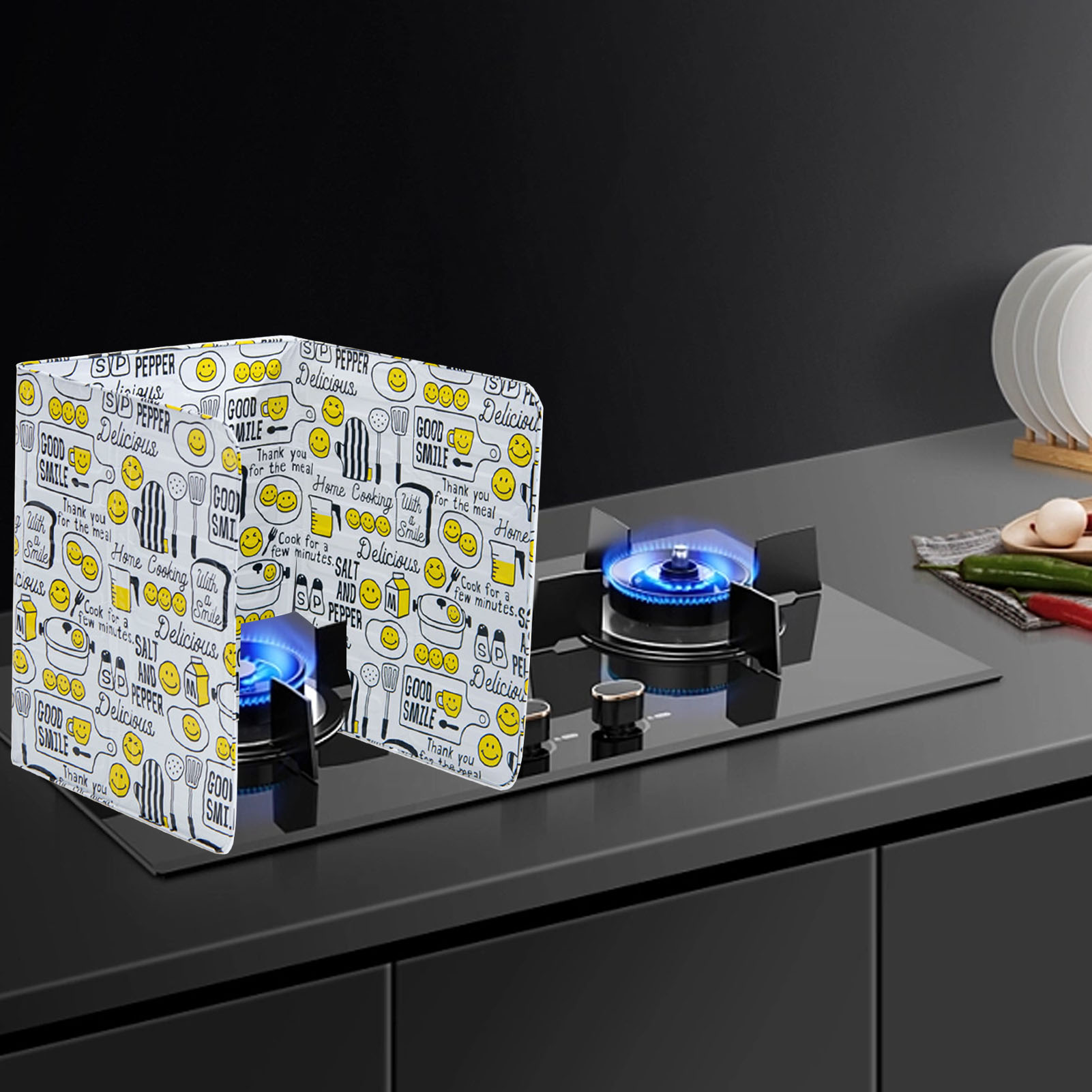 Ölspritzschutz, Faltbar, Hitzebeständig, Aluminium, Zum Kochen, Spritzwassergeschützt, Für Küchenpfannen, Smiley-gesicht