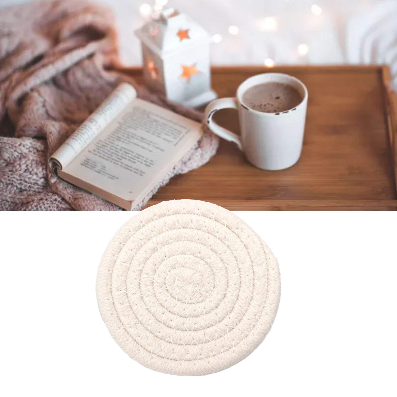 Runder Tassenuntersetzer, Gewebtes Baumwollgarn, Handgefertigt, Dick, Isolierend, Universell Einsetzbar, 11 Cm Durchmesser, Für Küche Und Tisch, Beige
