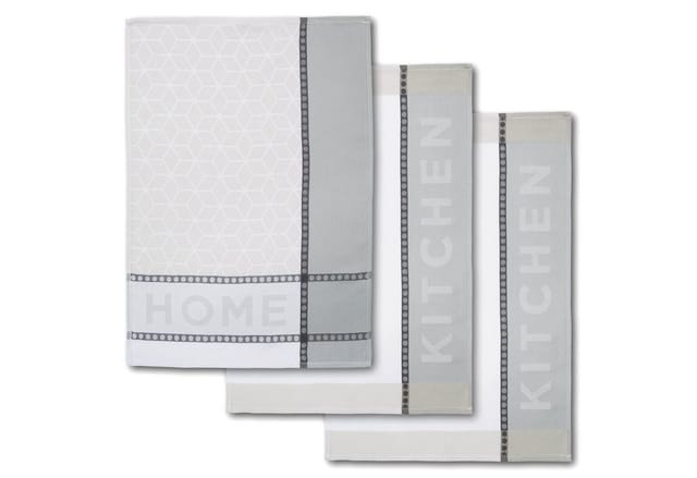 Dyckhoff Geschirrtuch HOME & KITCHEN, Maße je Tuch ca. 50x70 cm, aus 100% Baumwolle, (Set, 3-tlg), mit zwei verschiedenen Motiven