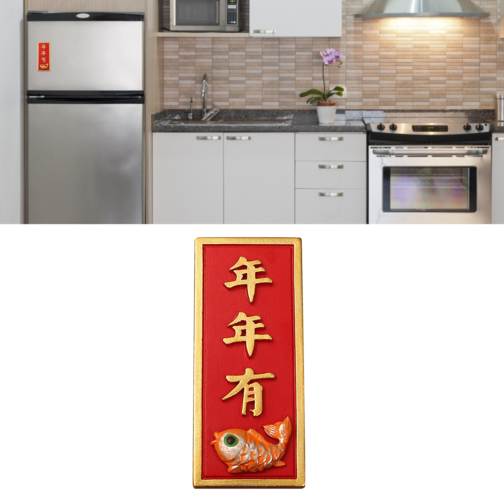 Chinesischer Kühlschrankmagnet, Rot, Kunstharz, Farbecht, Wiederverwendbar, Glücksbringer