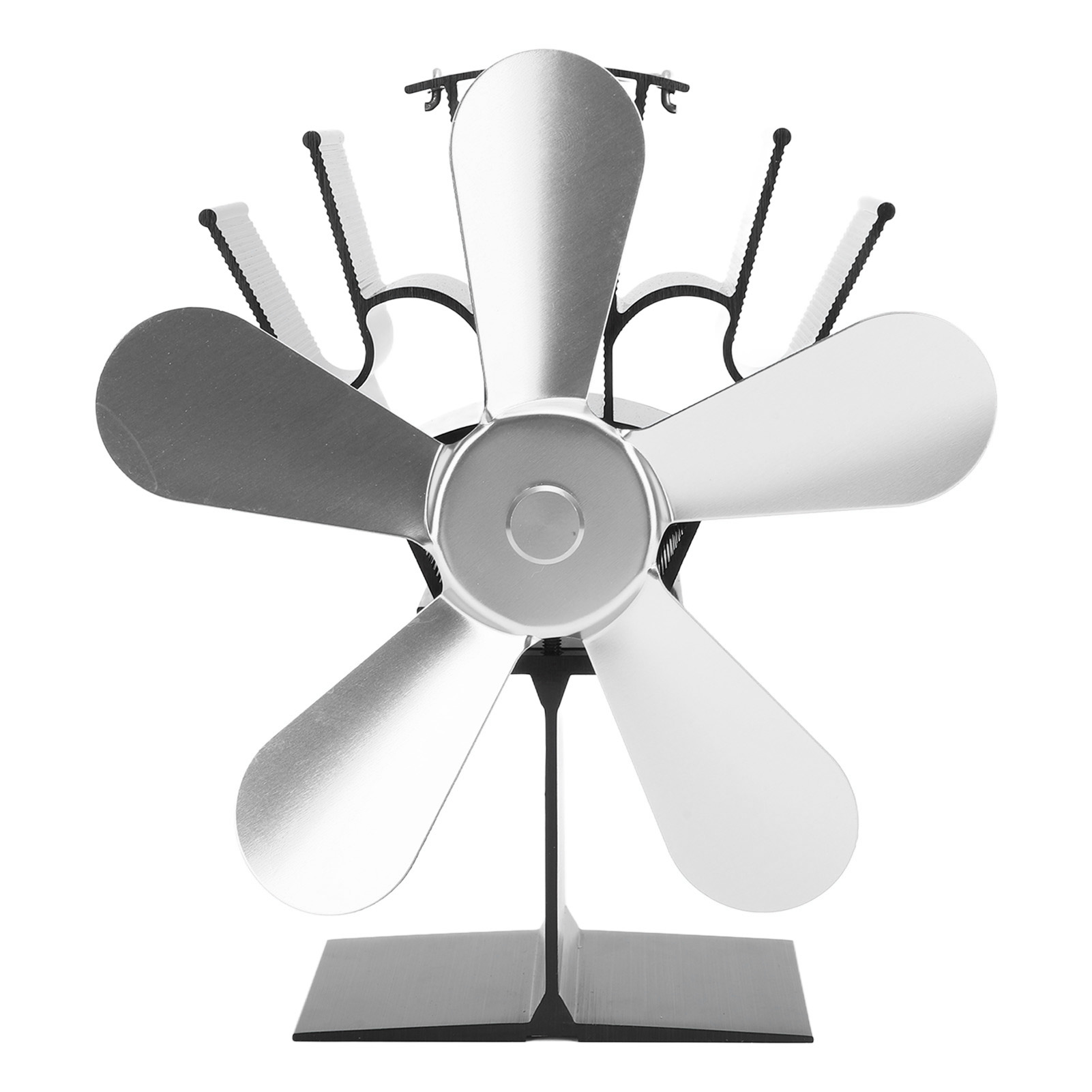 Ofenventilator, 5 Flügel, Kaminventilator, Wärmebetriebener Ventilator, Für Holzöfen, Pelletöfen, Kamine, Vertikal, Rechteckig, Silberfarben