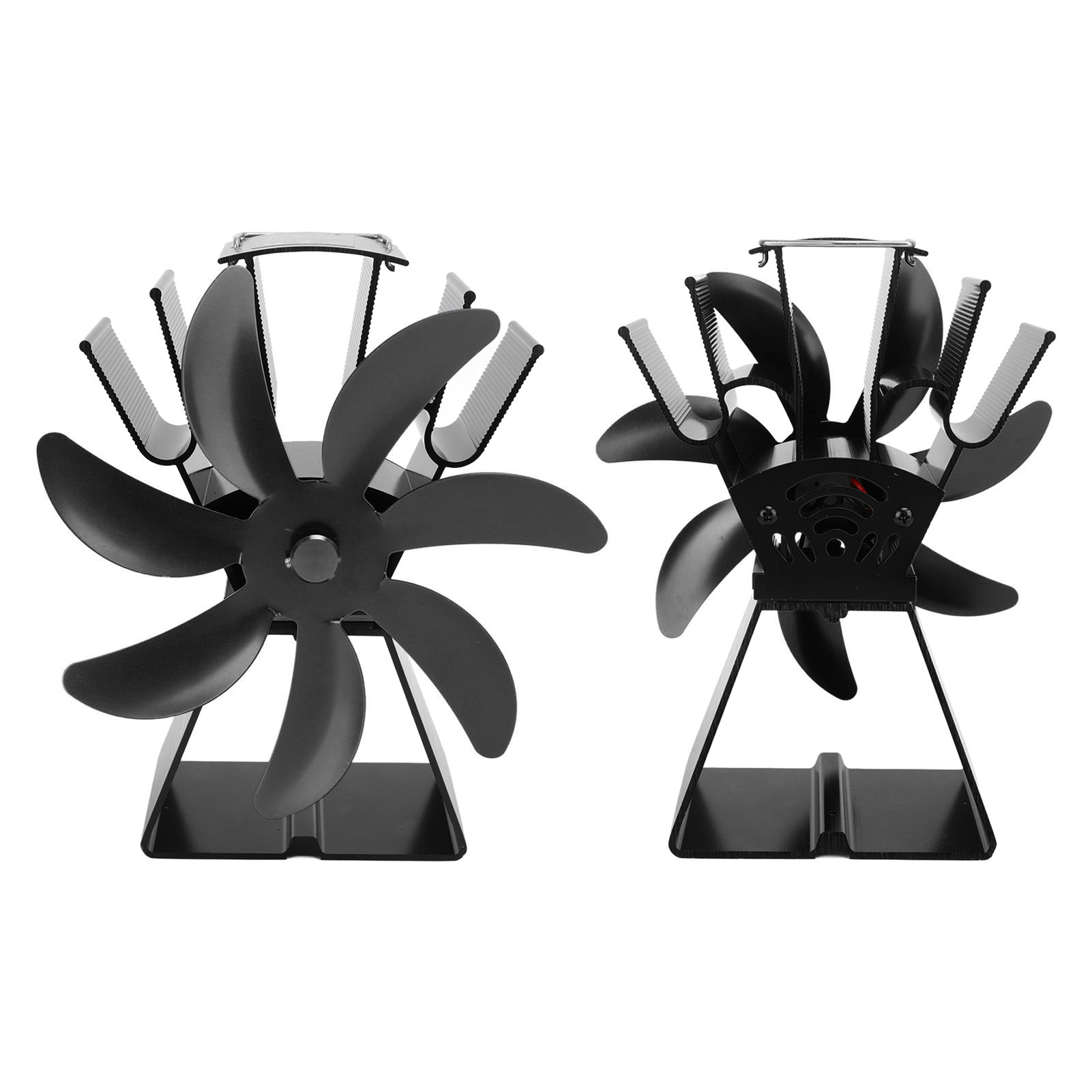 7-flügeliger, Wärmebetriebener Kaminventilator, Leiser Kaminventilator, Aluminium-holzofenventilator, Vertikaler Trapezförmiger Sockel, Schwarz