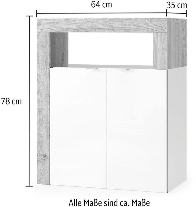 welltime Unterschrank Hamburg Höhe 78 cm, Breite 64 cm, Badkommode mit 2 Türen, Badezimmerschrank, dekorativer Rahmen, offenes Fach, Metallgriffe