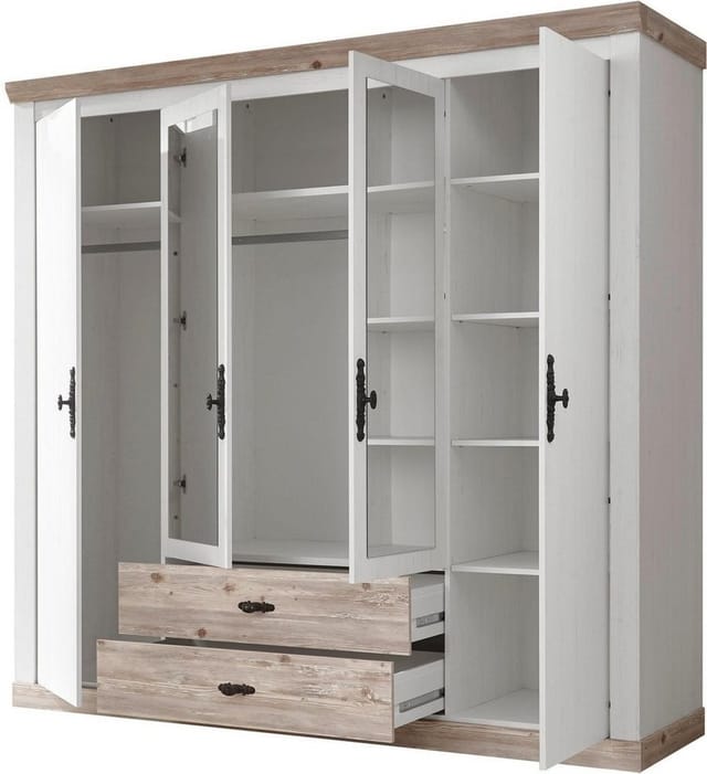 Home affaire Drehtürenschrank Florenz Landhausschrank,rustikale Metallgriffe mit feinen Verzierungen Kleiderschrank mit Spiegel Schlafzimmerschrank BESTSELLER Garderobe