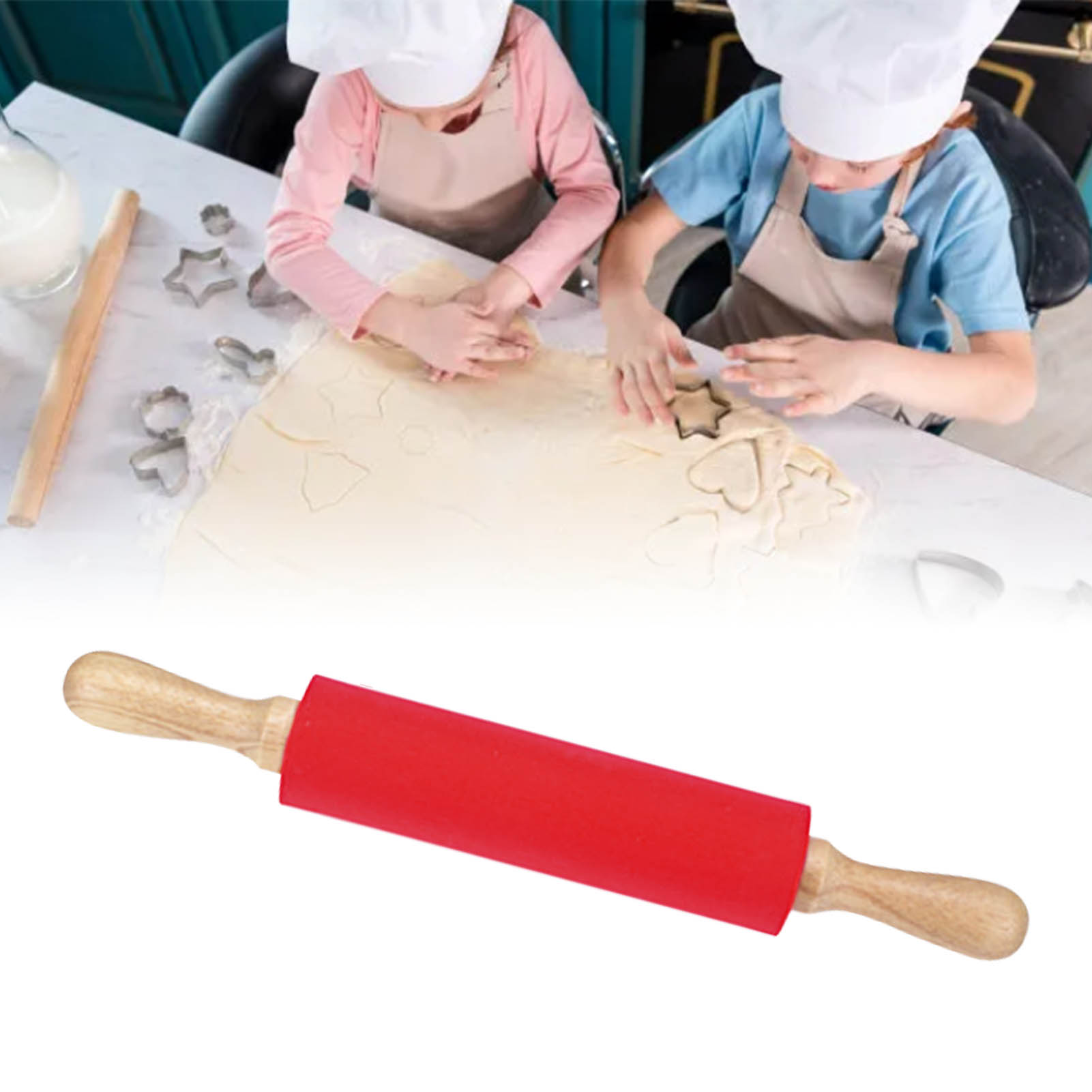 Verlängerter Silikon-nudelholz Mit Massivem Holzgriff, Nudelholz Mit Antihaftbeschichtung, Backutensil, Rot