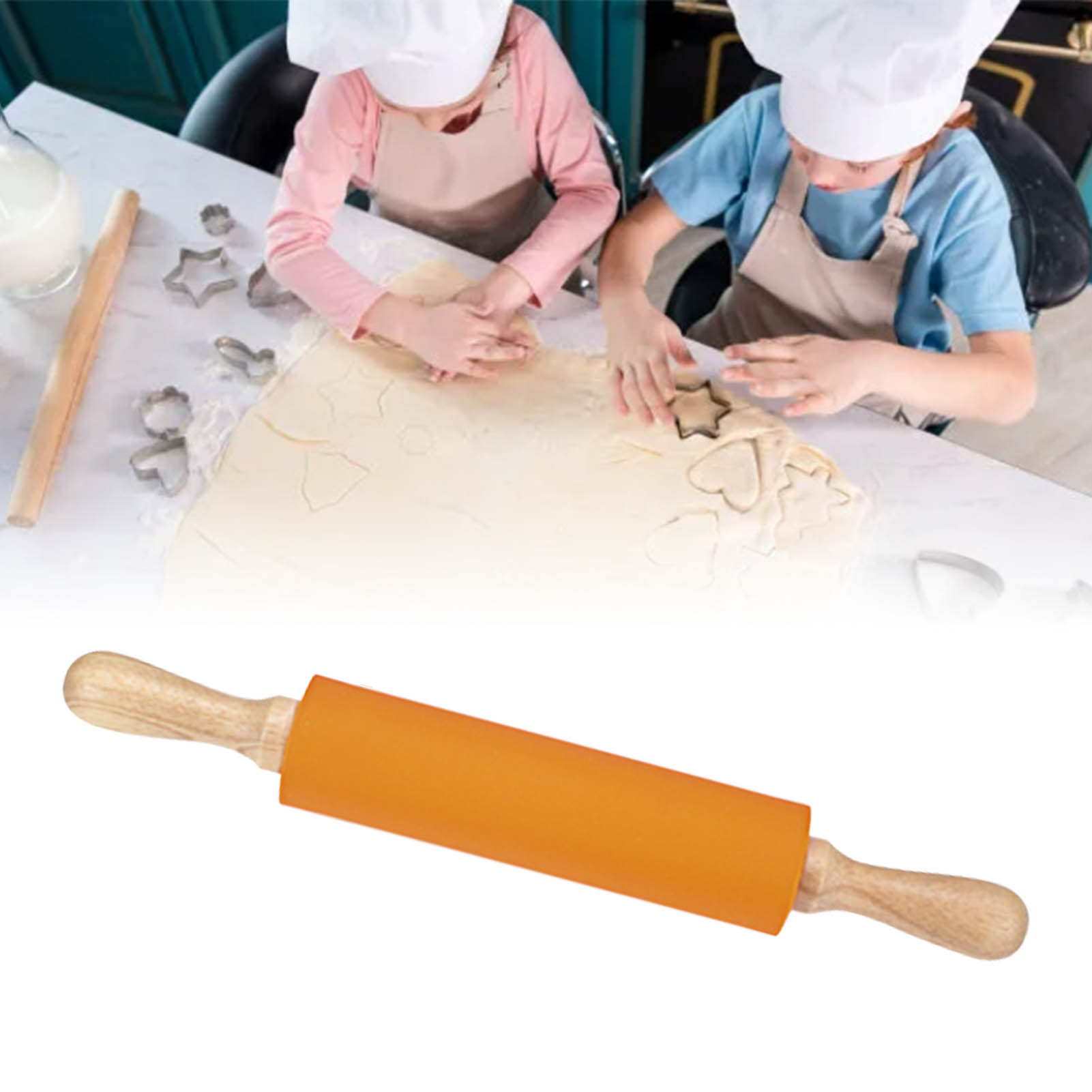 Silikon-nudelholz Mit Verlängerter Spitze, Griff Aus Massivem Holz, Antihaftbeschichtet, Backzubehör, Orange
