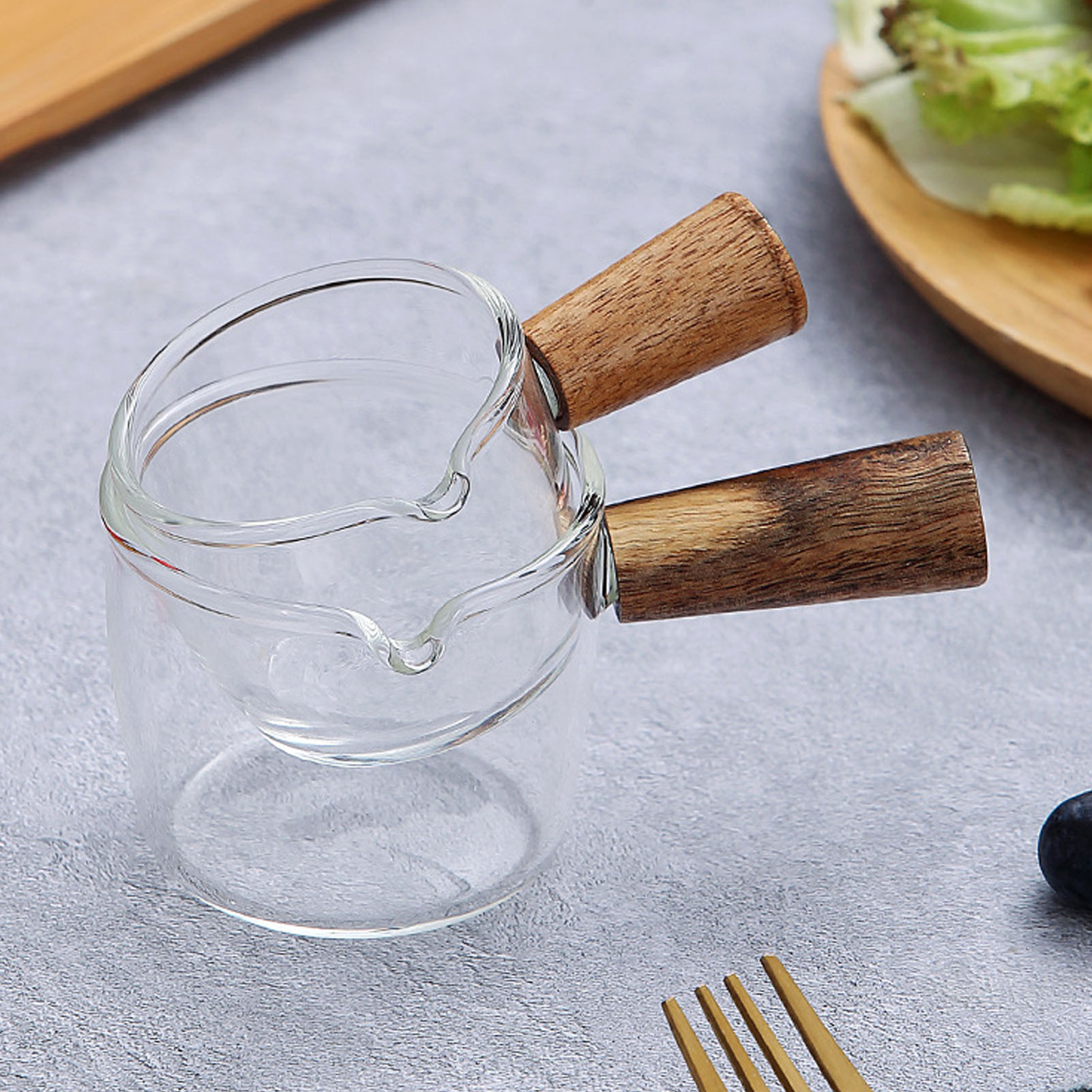 50-ml-miniatur-kaffeemessbecher Aus Glas Mit Ausguss, Kaffeeglas Mit Holzgriff Für Milch Und Sahne
