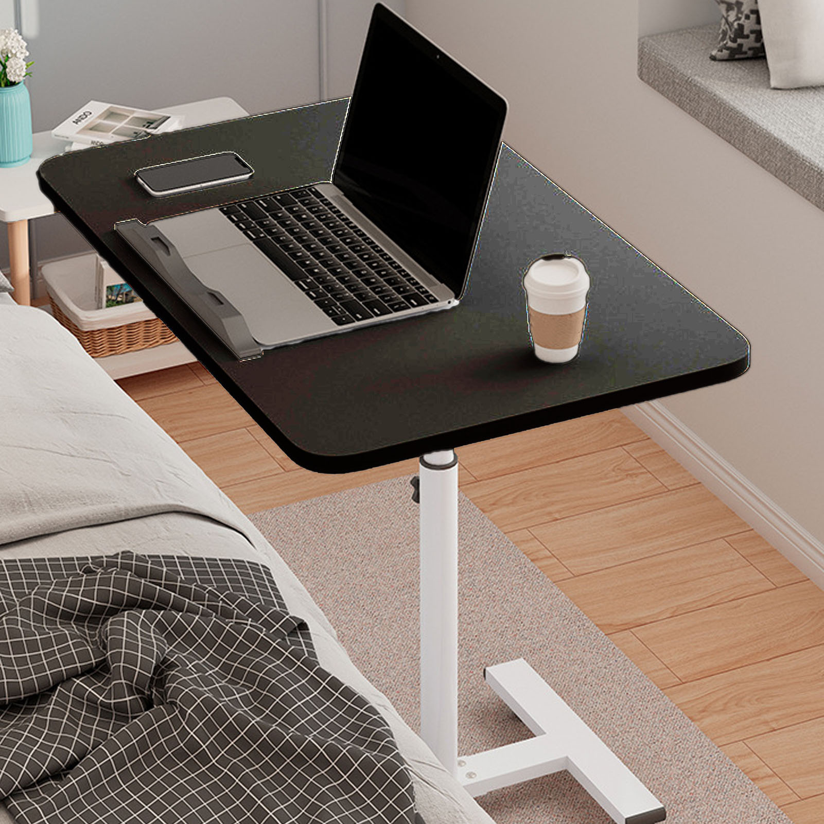 Mobiler Laptopwagen, 360°-drehung, Fürs Homeoffice, Schwarz