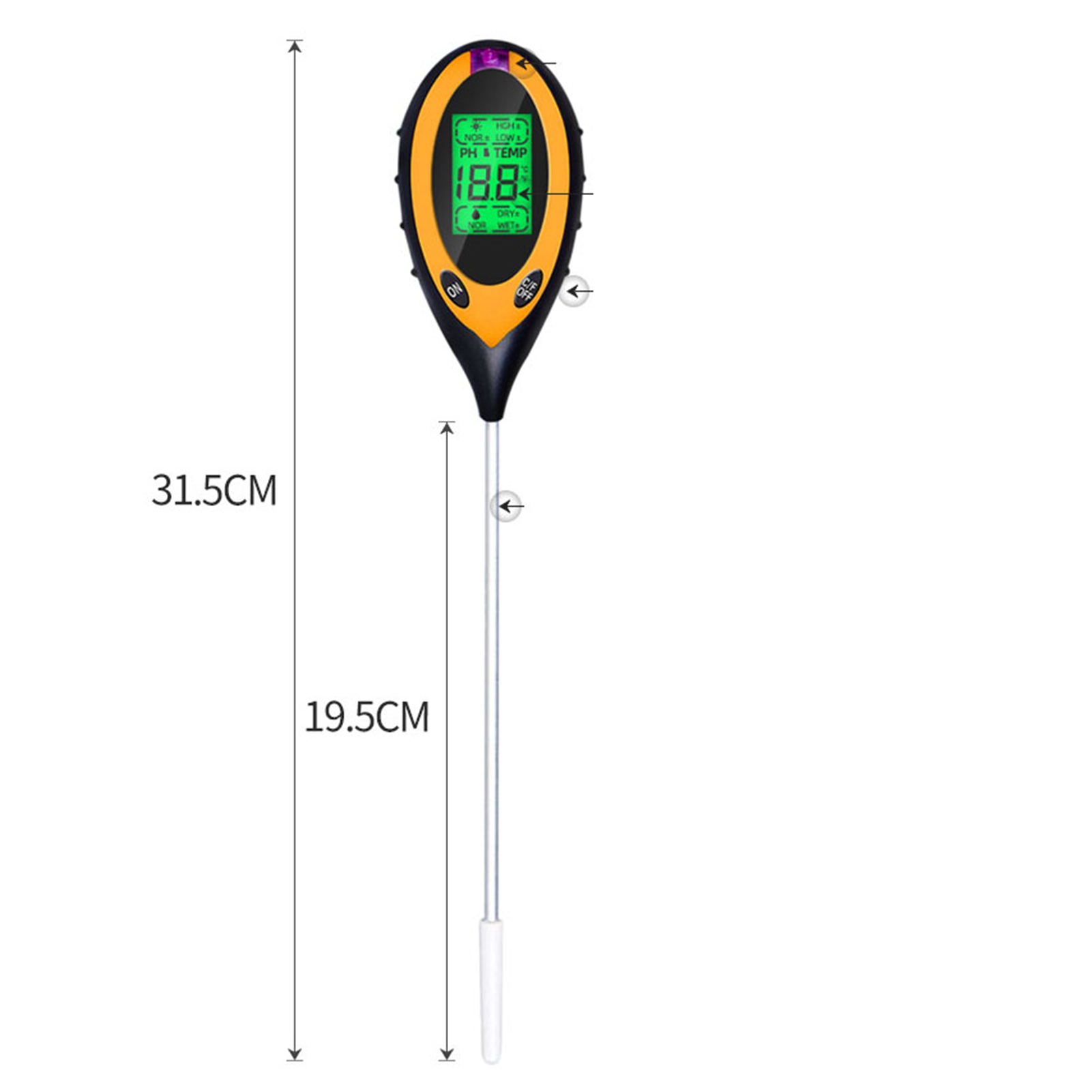 Lcd-bodenmessgerät Mit Automatischer Abschaltfunktion, Empfindlicher Sonde, Bodenfeuchtemesser, Ph-wert-, Temperatur- Und Lichtmesser