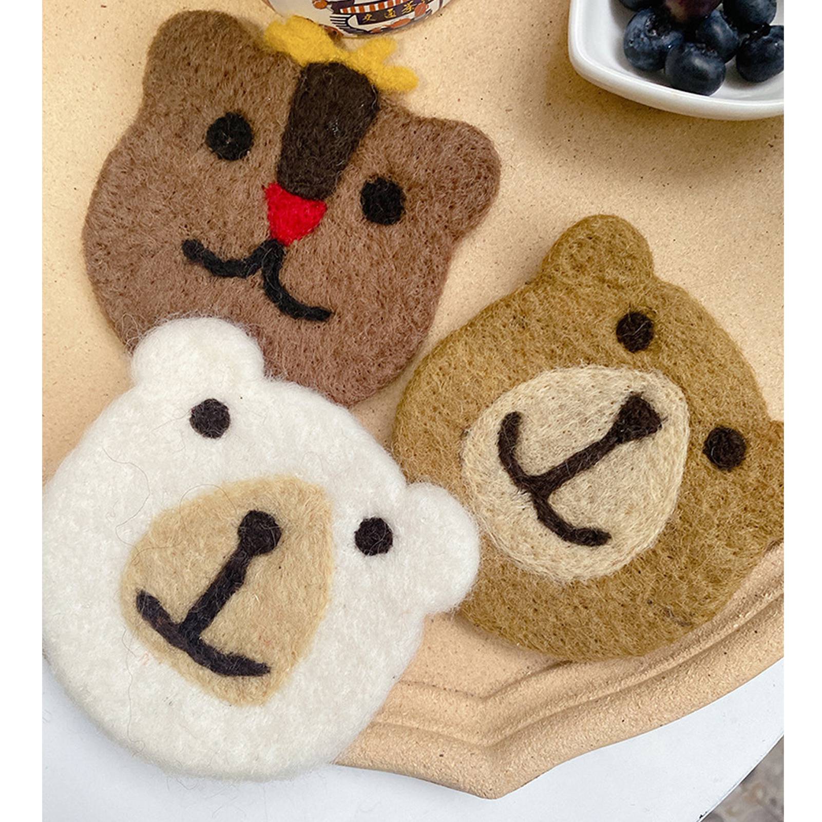 Untersetzer Aus Wollfilz Mit Teddybärmotiv, Weich, Isolierend, Rutschfest, Dekorativ, Für Kaffeetassen, Braun, Einheitsgröße