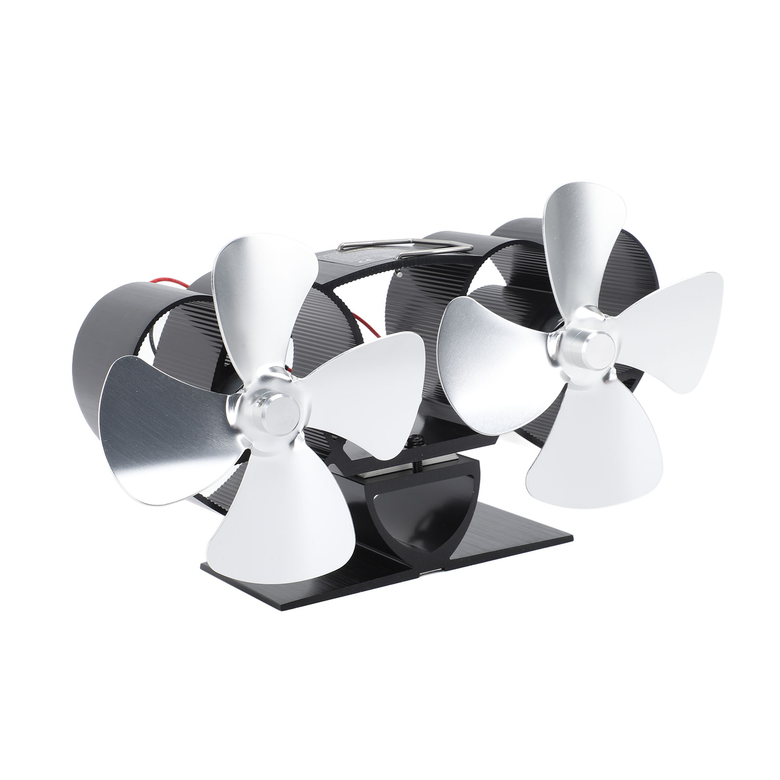 Kaminventilator Mit Zwei 4-blatt-lüftern Für Öfen, Wärmebetrieben, Aluminium, Silber, Als Ersatzteil