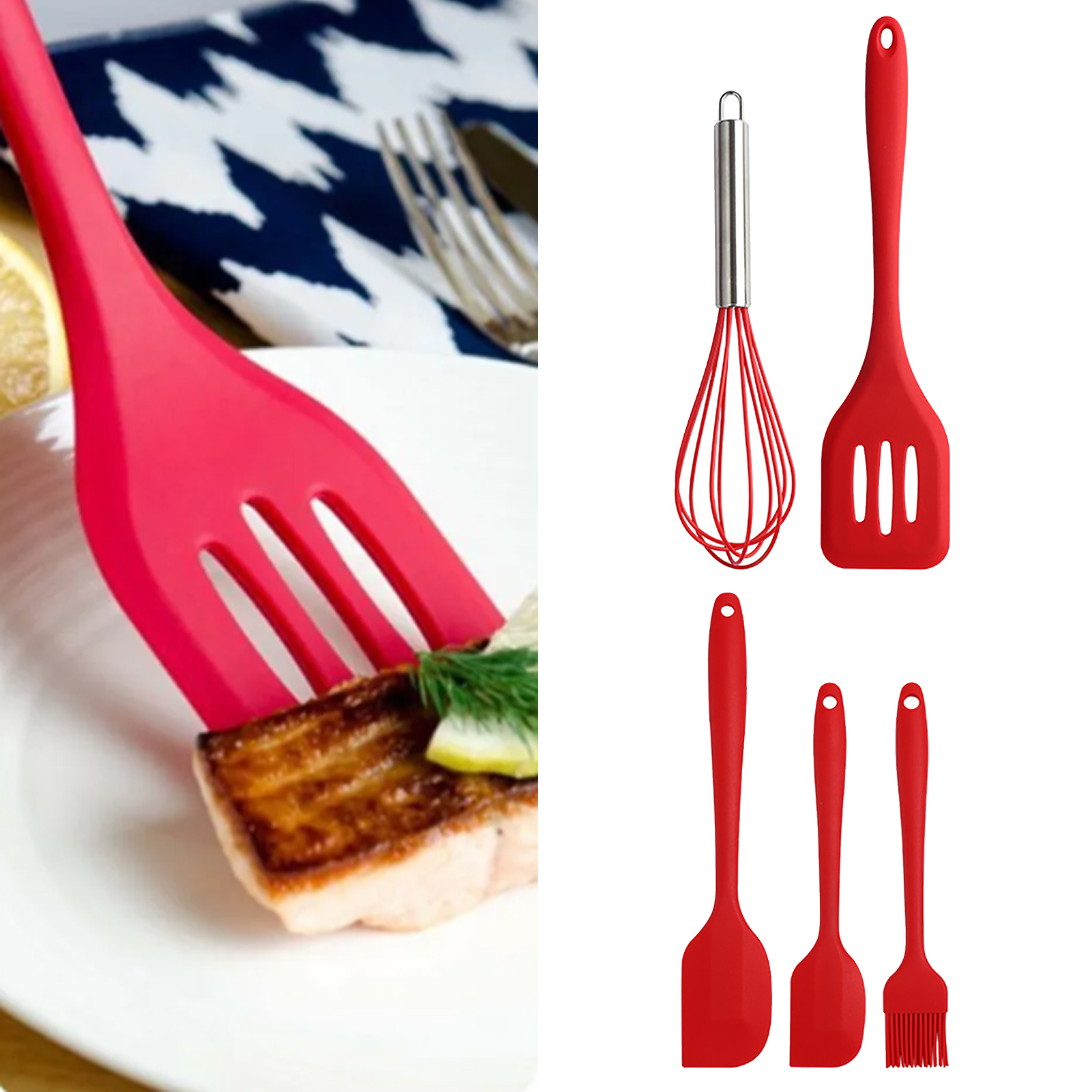 Küchenutensilien-set: Silikon-schneebesen, Ölpinsel, Spatel, Zum Kochen, Backen Und Konditorei, 5-teilig.