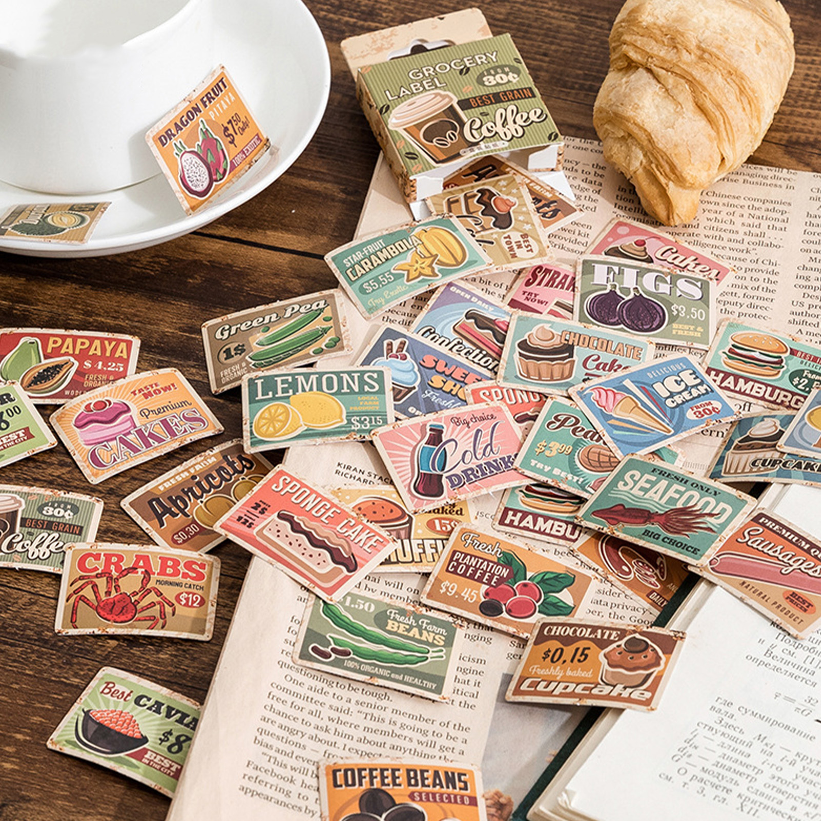 45 Bögen Scrapbooking-sticker, Lebensmitteletiketten, Selbstklebende Diy-planer-sticker, Notizbuch- Und Fotoalbum-sticker