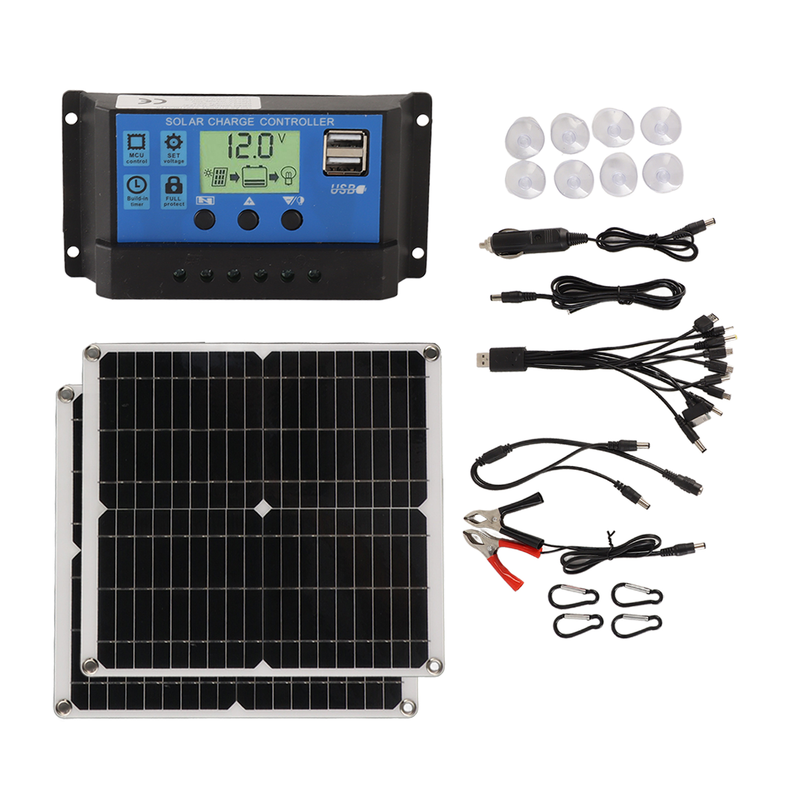 50-w-solarpanel-set, 60-a-solarpanel, Solarladeregler Mit 2 Usb-ausgängen Für Wohnmobile, Blackout-funktion