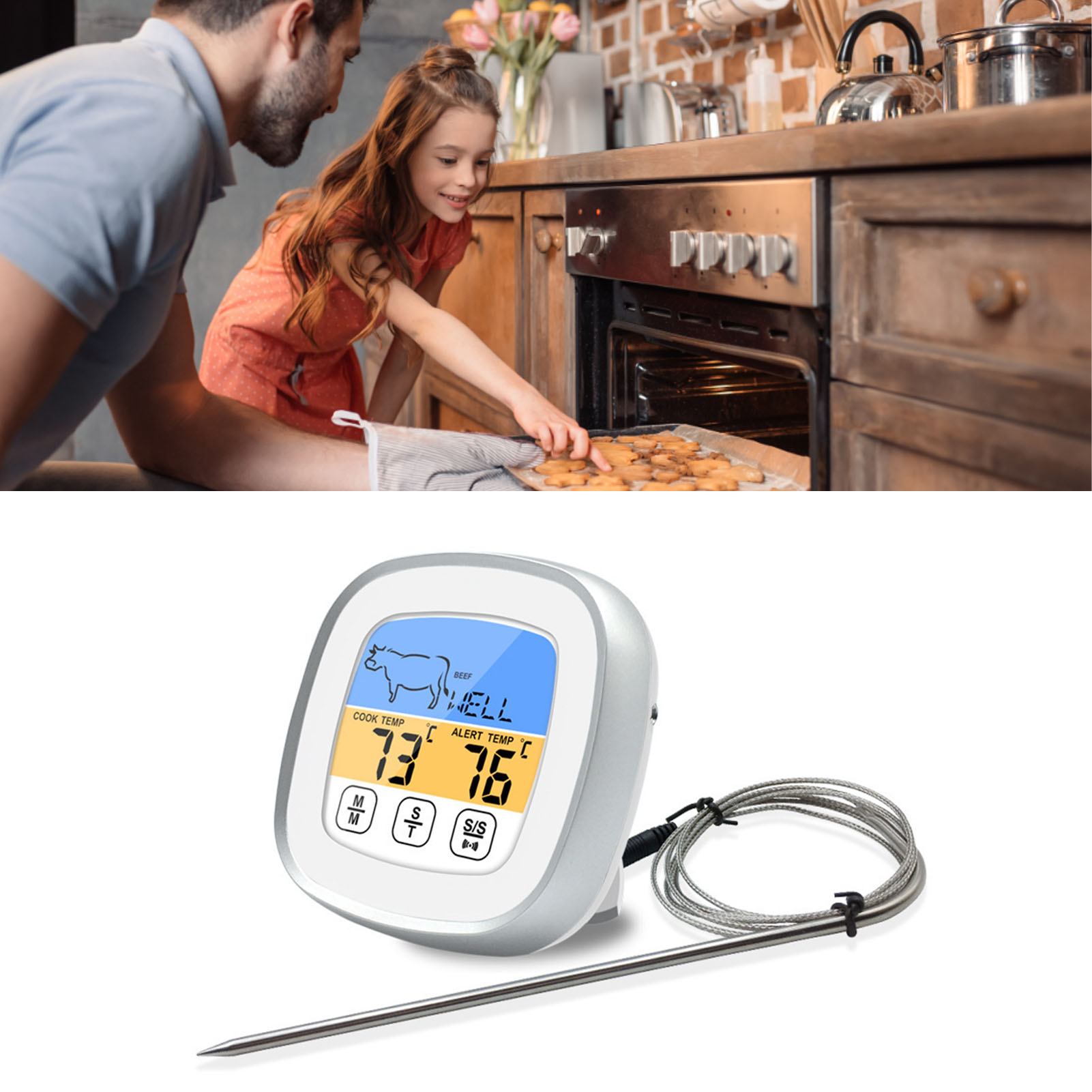 Digitales Touchscreen-thermometer, Fleischthermometer Aus Edelstahl Für Küchengrill, Weiß
