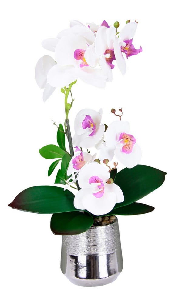 Kunstorchidee Phalaenopsis Orchidee im Topf, I.GE.A., Höhe 42 cm, Kunstblume mit Blätter Blume Kunstpflanze Deko Seidenblume Real Touch