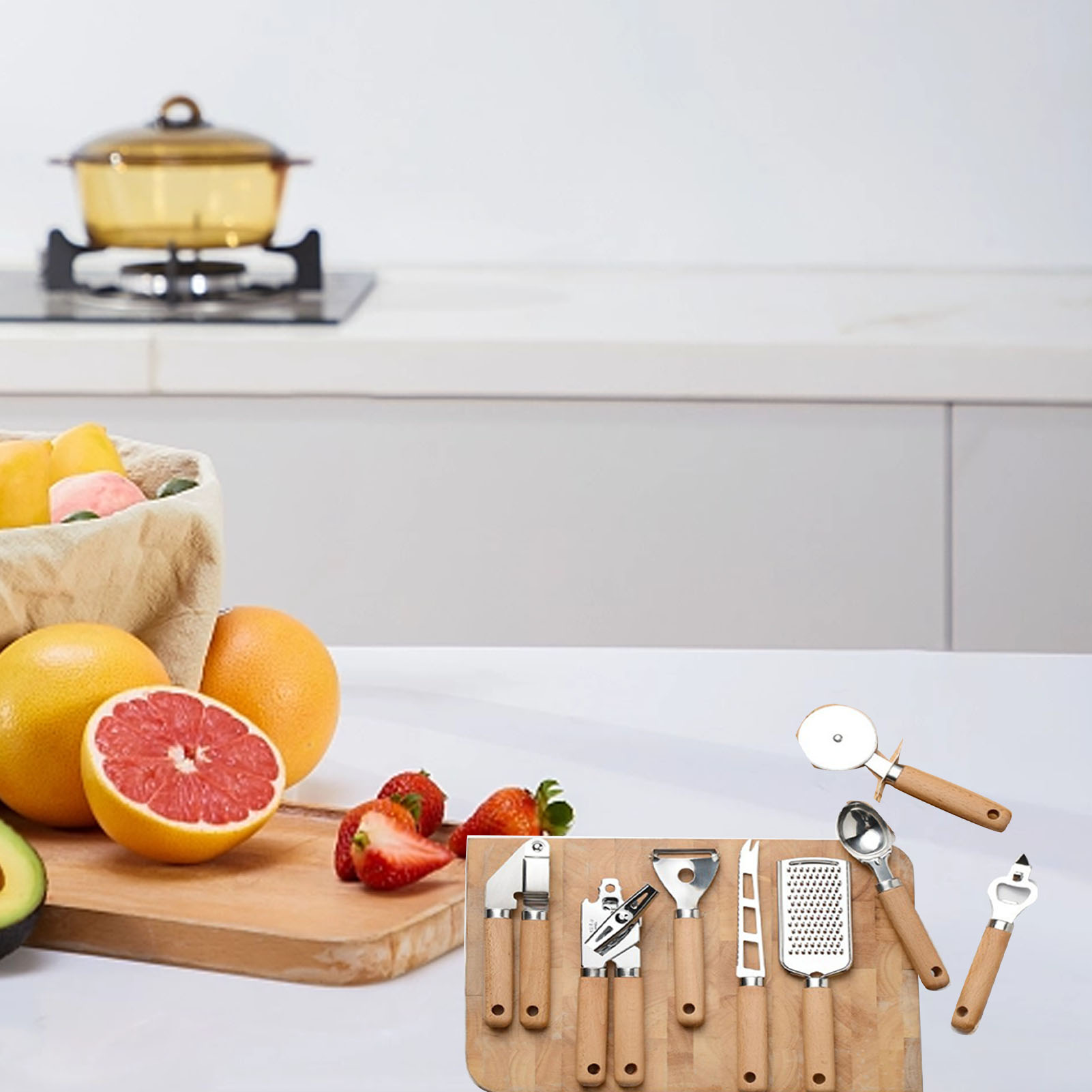 9-teiliges Küchenutensilien-set Aus Edelstahl Mit Holzgriff, Tragbares Backwerkzeug, Küchenutensilien-set