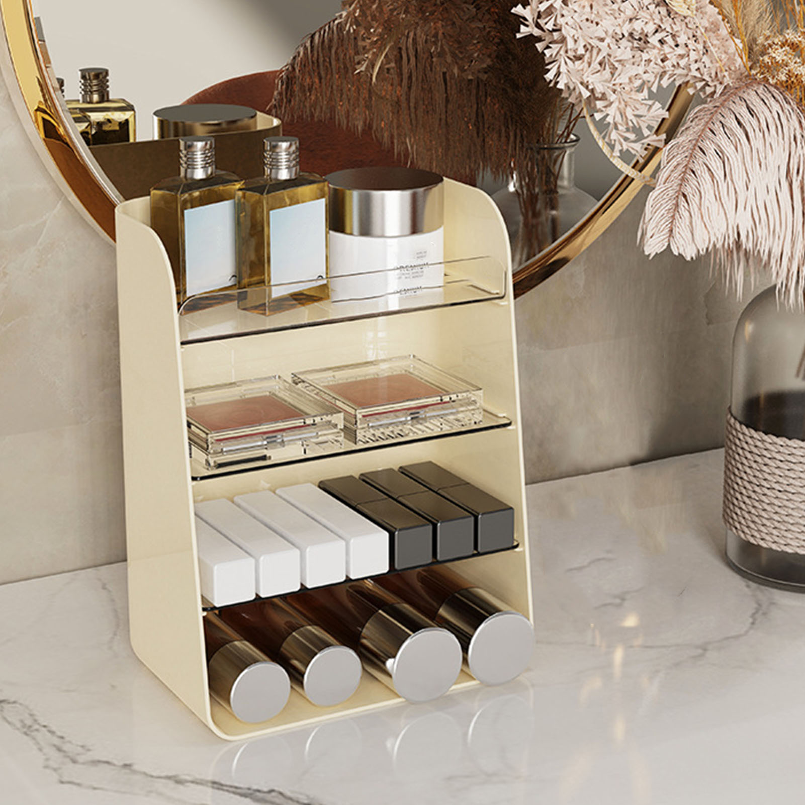 Leichtes, Luxuriöses, Mehrstöckiges Kosmetikregal, Badezimmer- Und Schlafzimmer-organizer, Beige