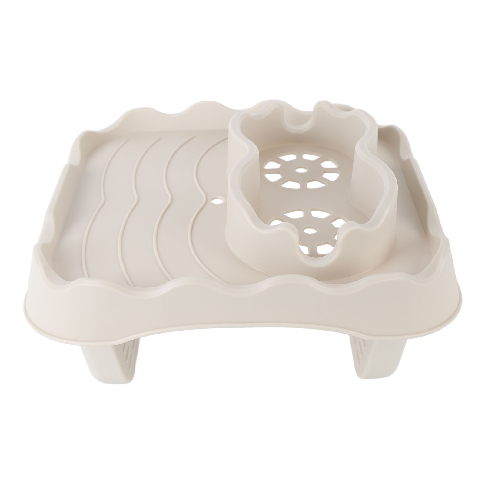 Whirlpooltisch Mit Abflusslöchern, Rutschfest, Verstellbarer Beistelltisch Für Whirlpools, Schwimmbäder Und Spas, Beige