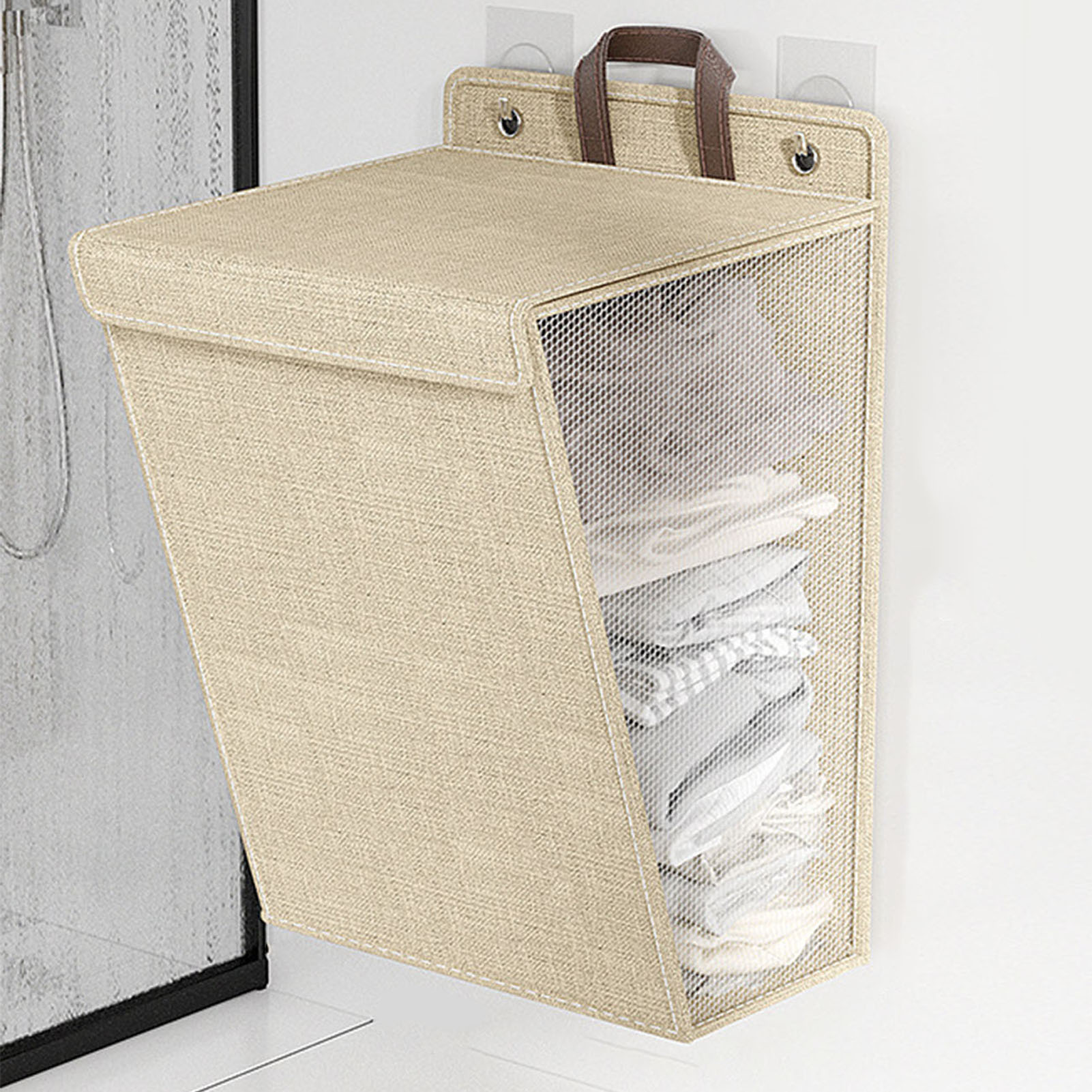 Faltbarer, Wandmontierter Wäschekorb, Platzsparend, Für Schuhe, Socken, Handtücher, Beige, Größe L