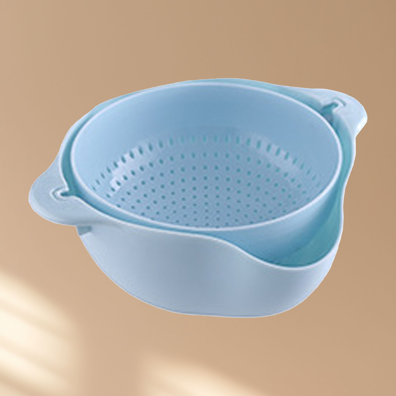 Drehbarer, Doppelwandiger Korb Zum Waschen Von Gemüse Und Obst, Für Die Heimische Küche, Blau